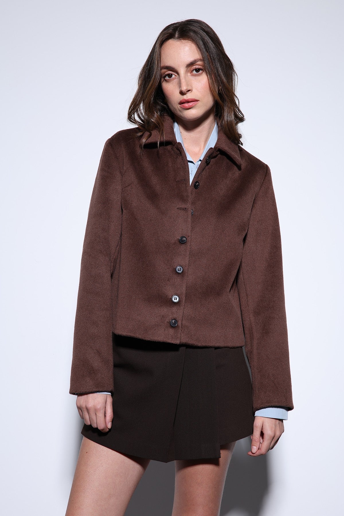 Antioch Shirt-Collar Short-Sleeved Cashmere Jacket