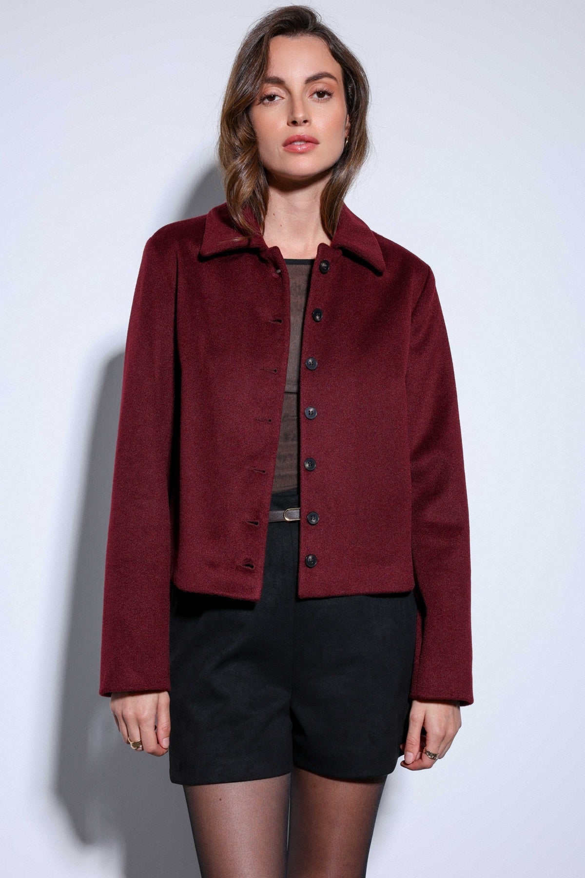 Antioch Shirt-Collar Short-Sleeved Cashmere Jacket
