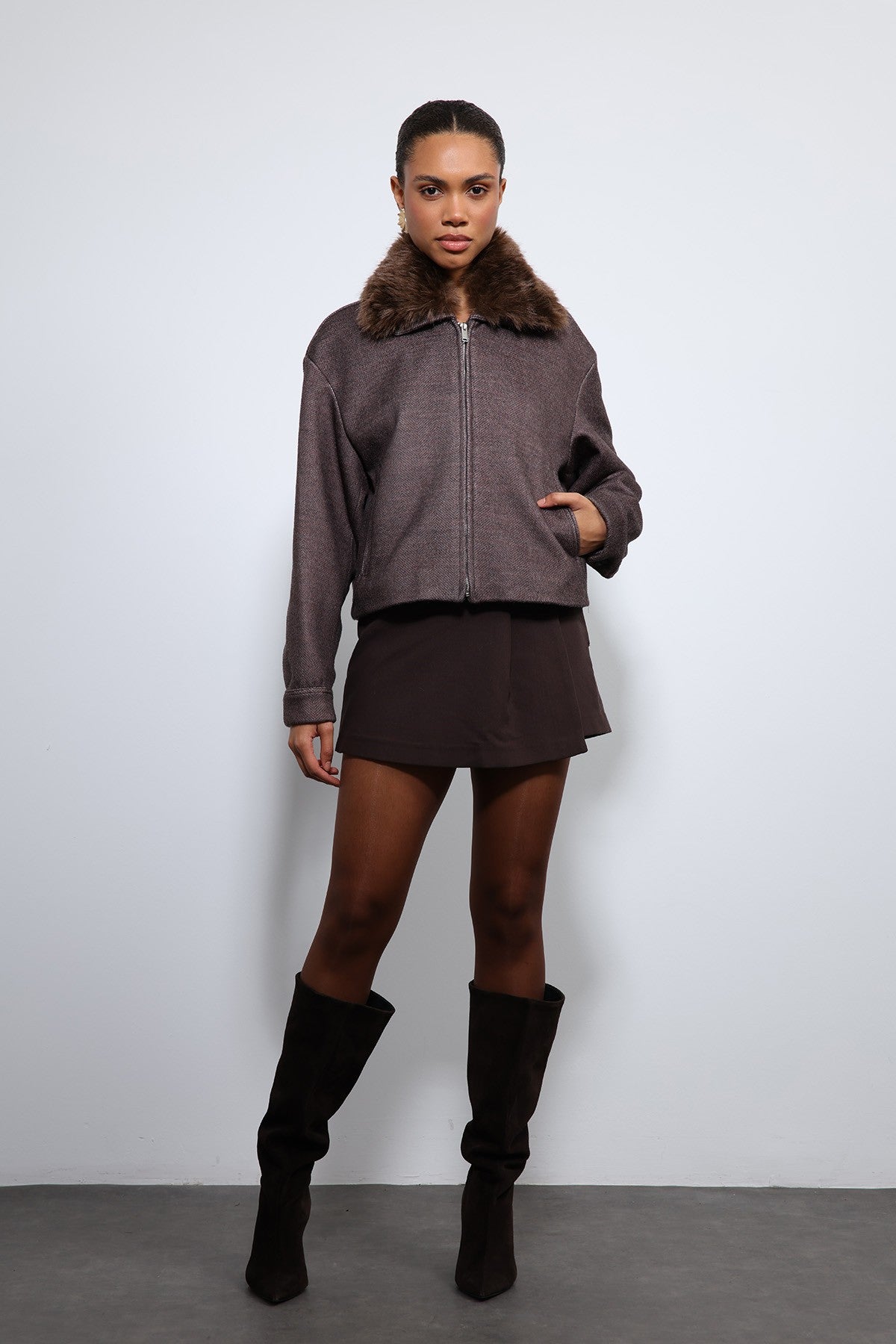 Antioch Wool-Blend Faux Fur Collar Jacket