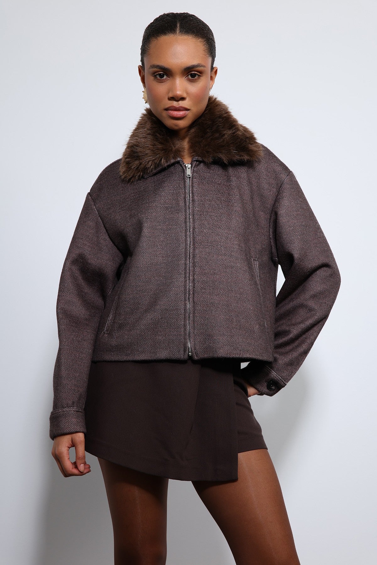 Antioch Wool-Blend Faux Fur Collar Jacket
