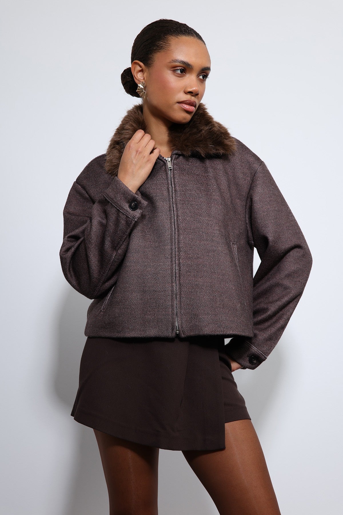 Antioch Wool-Blend Faux Fur Collar Jacket