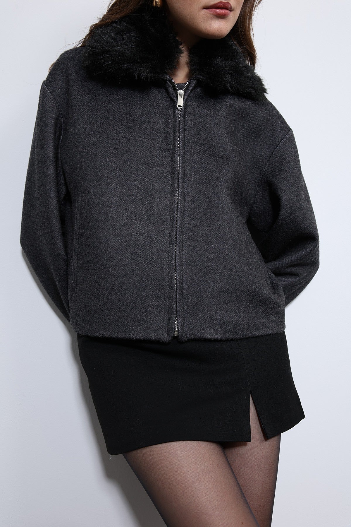 Antioch Wool-Blend Faux Fur Collar Jacket