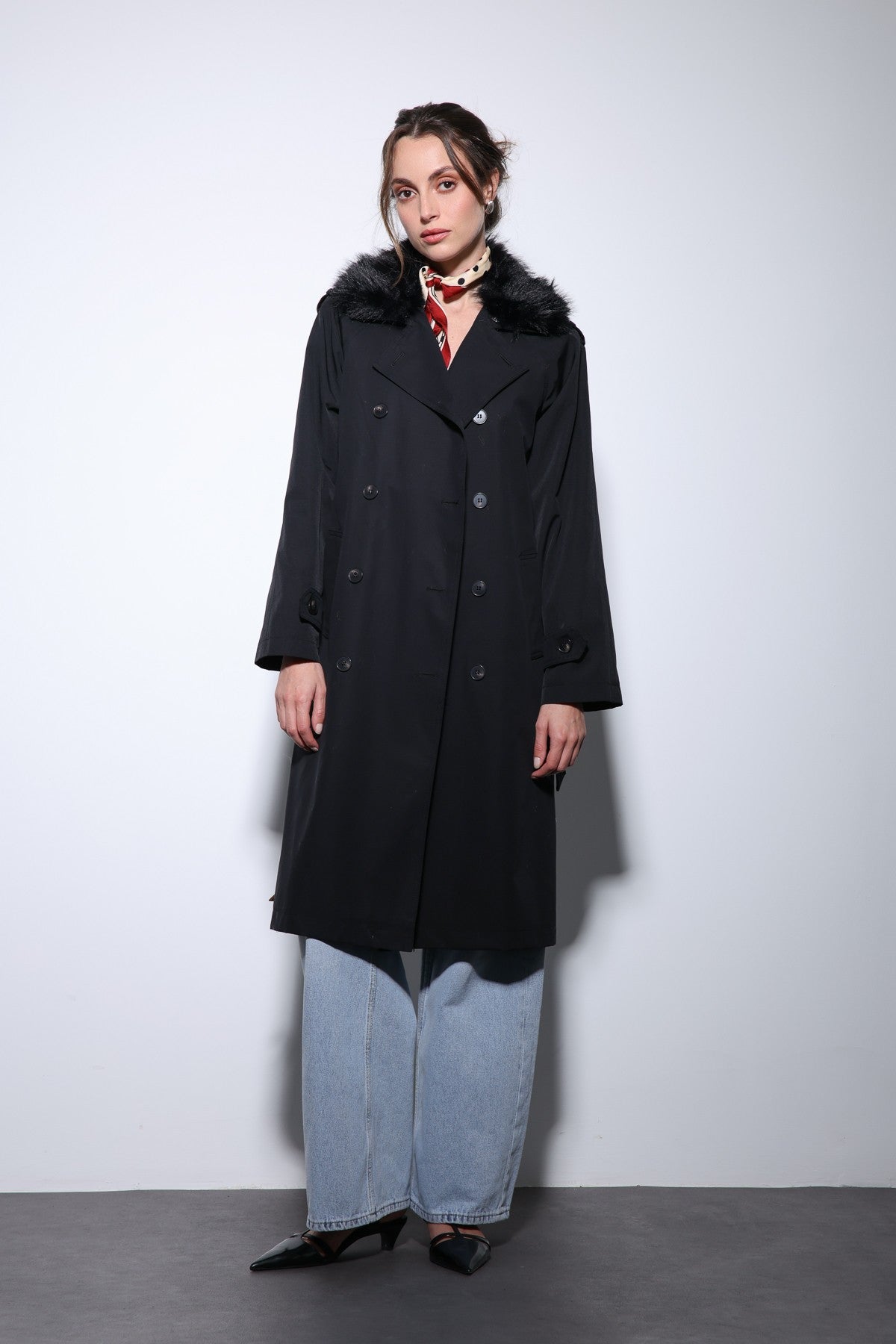 Antioch Women's Trench Coat with Faux Fur Collar