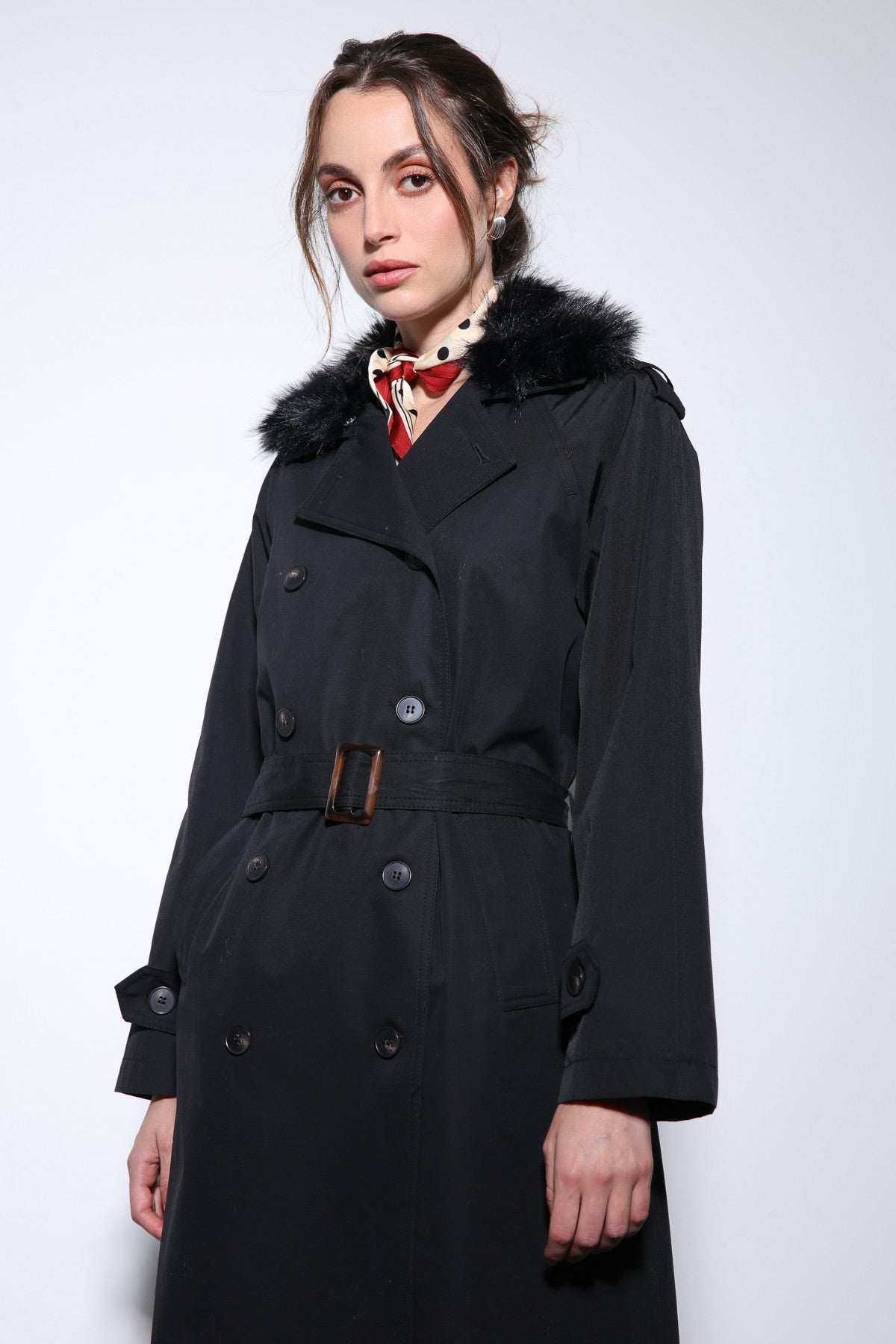 Antioch Women's Trench Coat with Faux Fur Collar