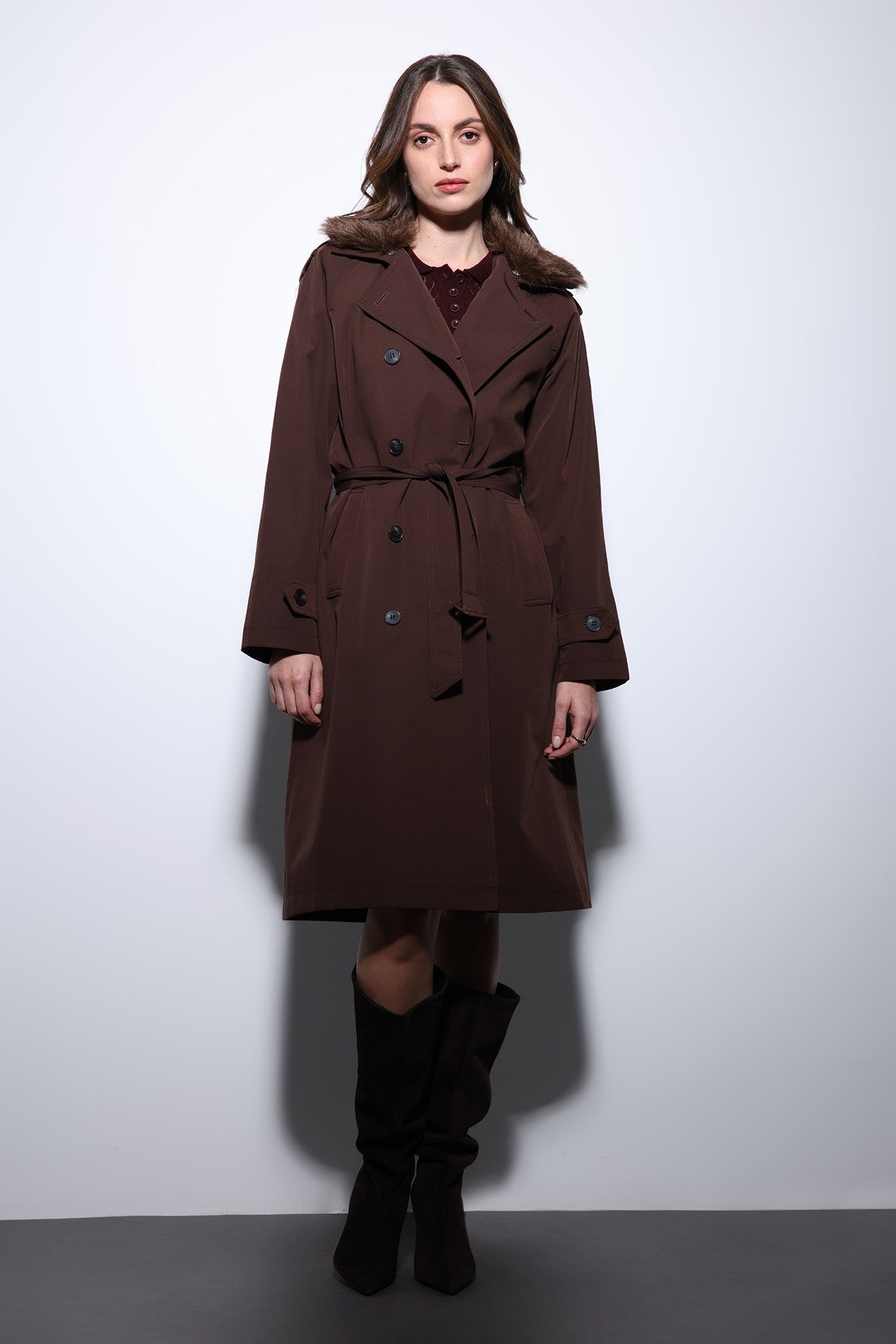 Antioch Women's Trench Coat with Faux Fur Collar