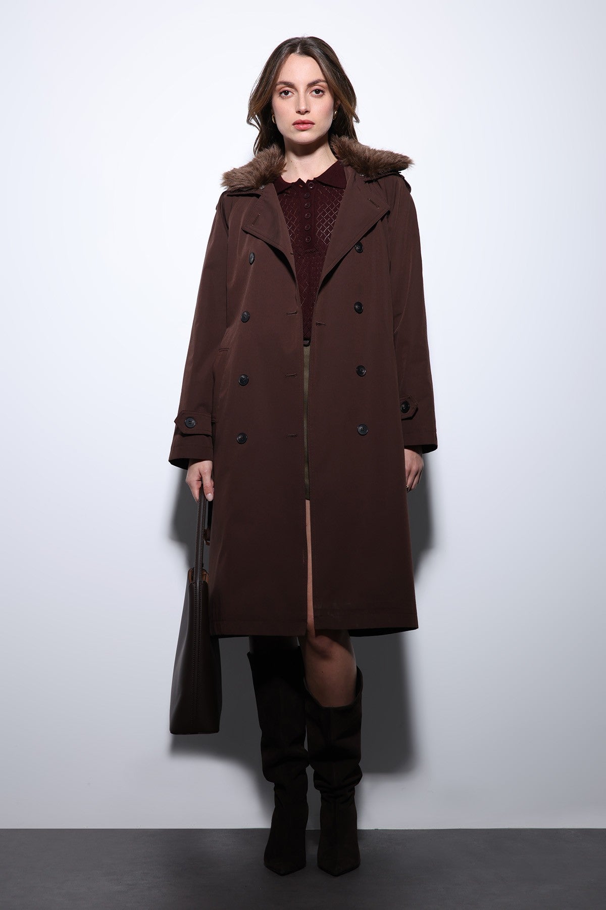 Antioch Women's Trench Coat with Faux Fur Collar