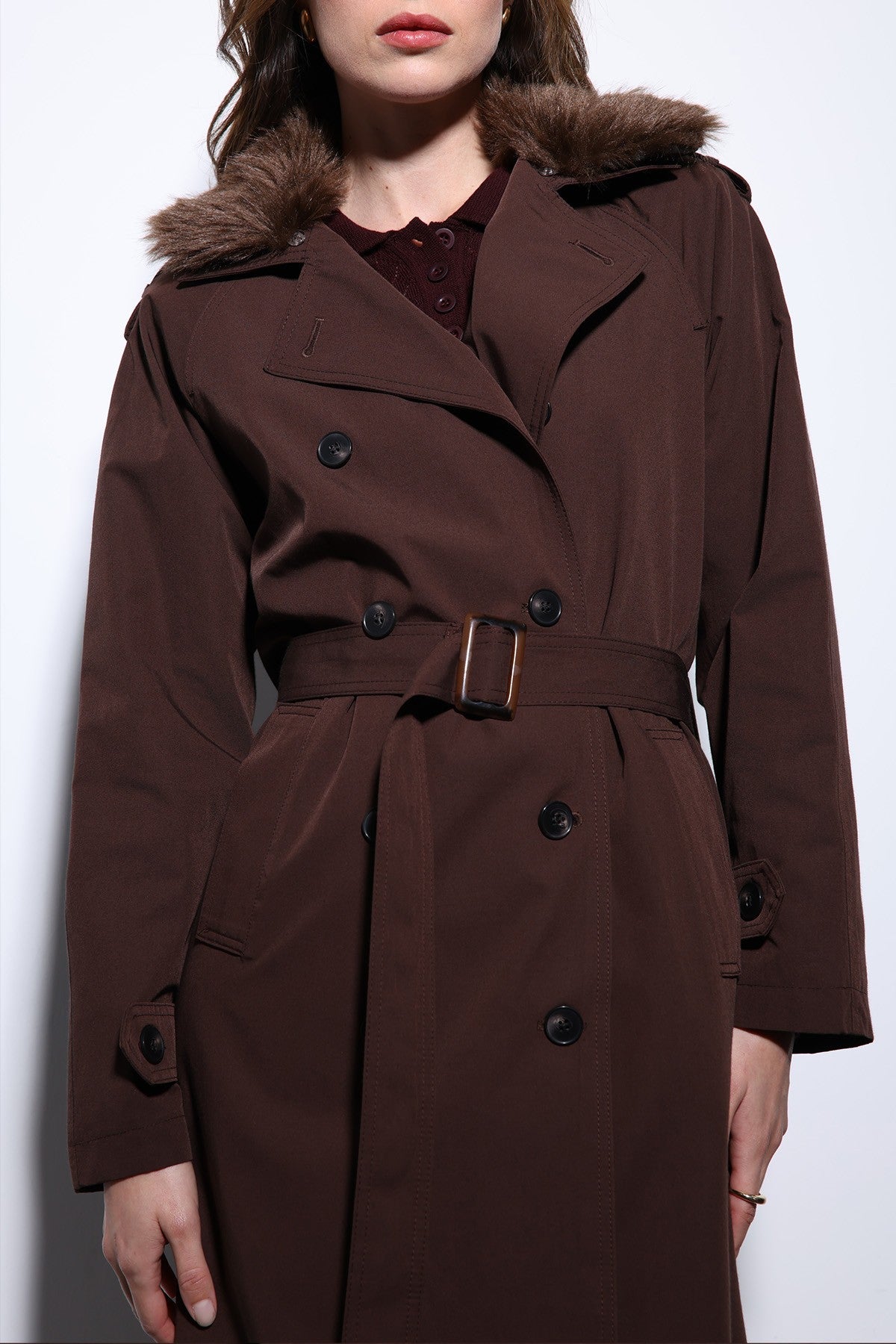 Antioch Women's Trench Coat with Faux Fur Collar