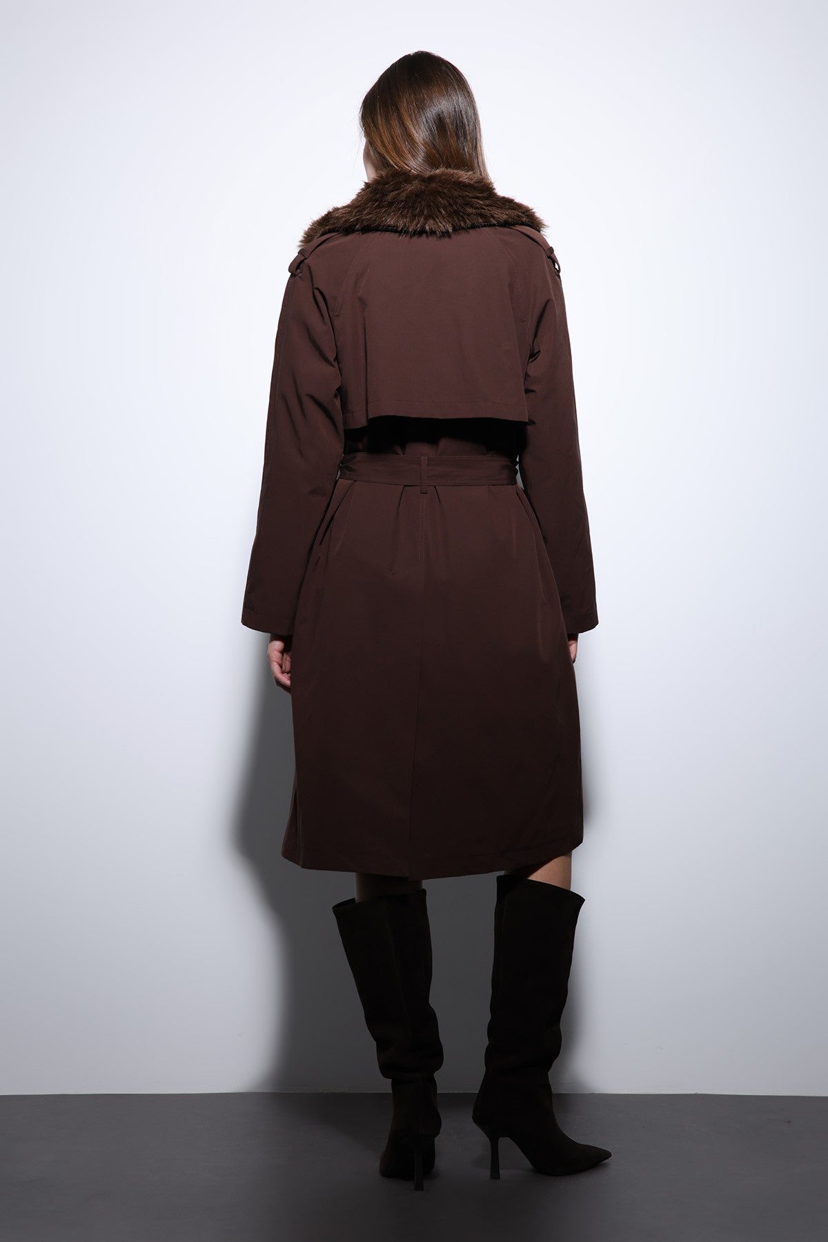 Antioch Women's Trench Coat with Faux Fur Collar