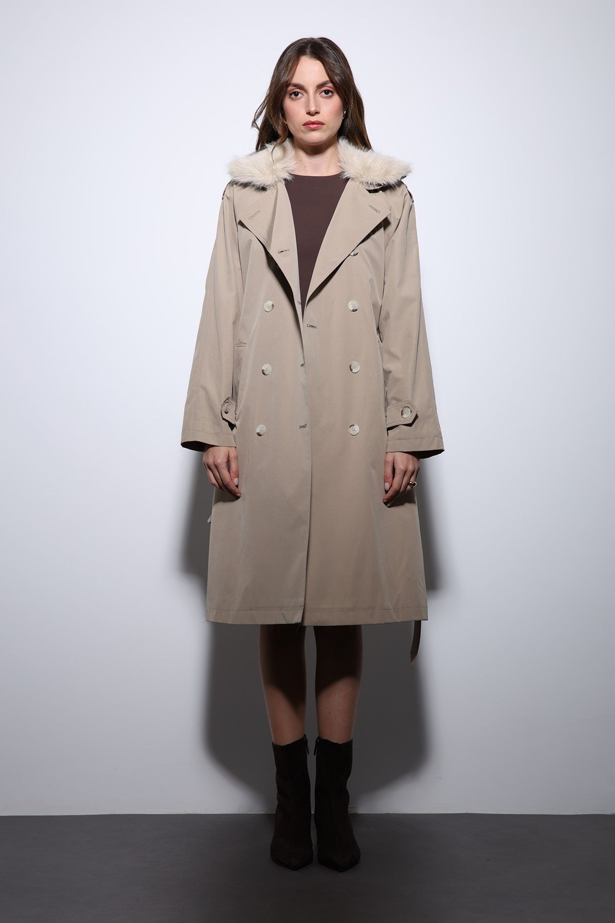 Antioch Women's Trench Coat with Faux Fur Collar