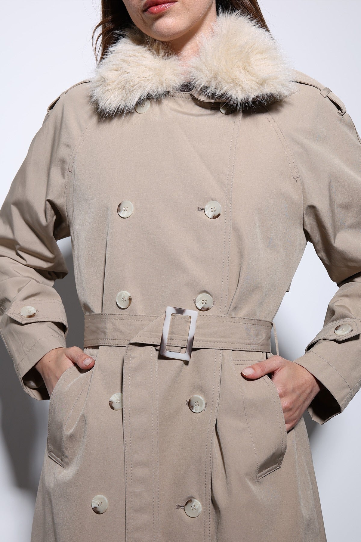 Antioch Women's Trench Coat with Faux Fur Collar