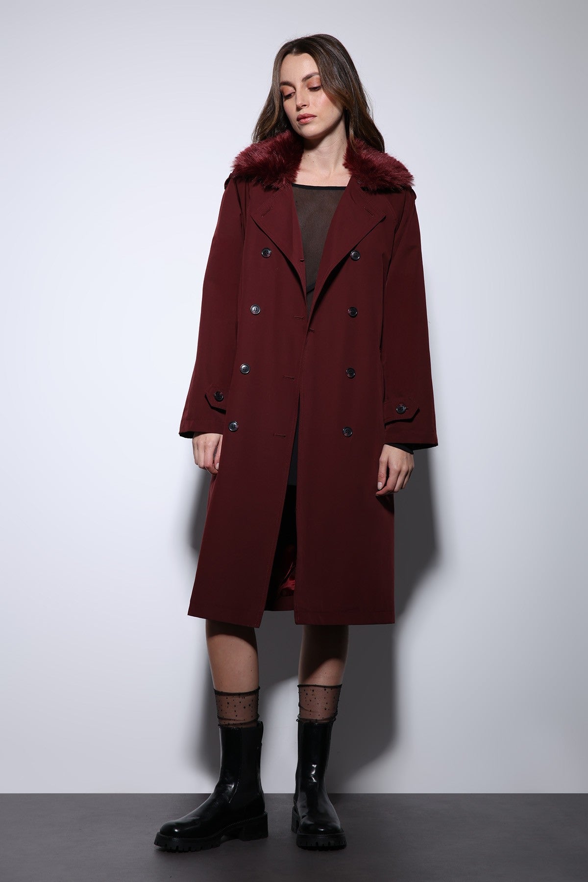 Antioch Women's Trench Coat with Faux Fur Collar