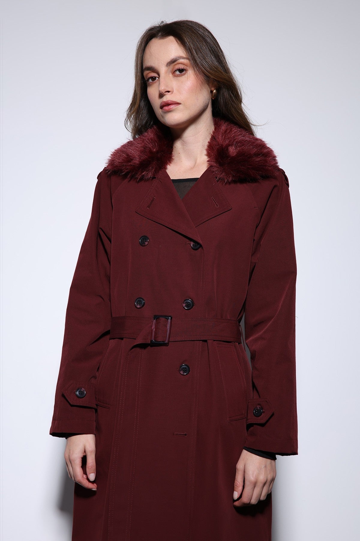 Antioch Women's Trench Coat with Faux Fur Collar