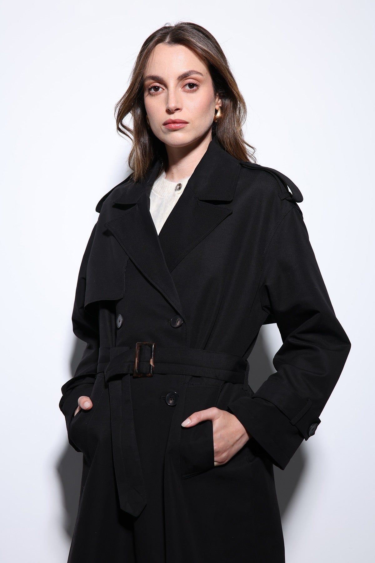 Antioch Women's Trench Coat with Cross-Over Belt