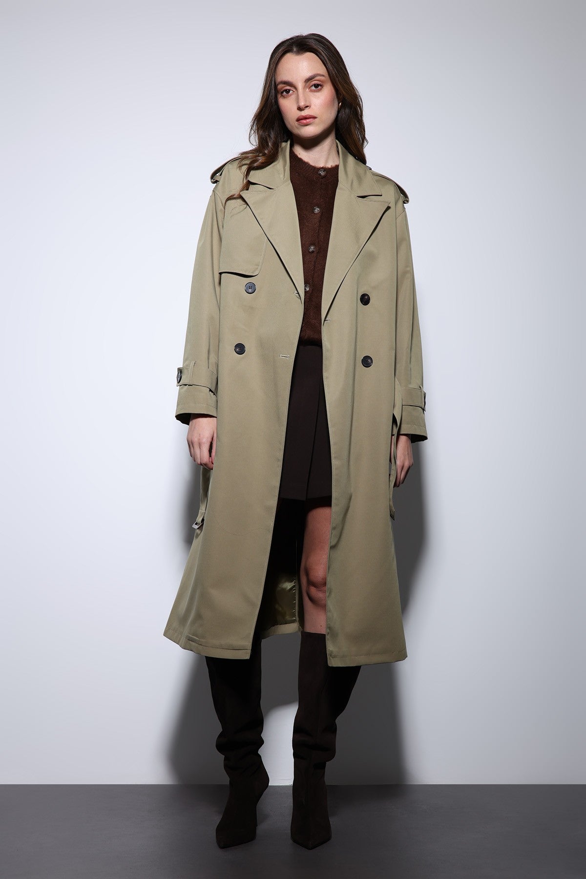 Antioch Women's Trench Coat with Cross-Over Belt