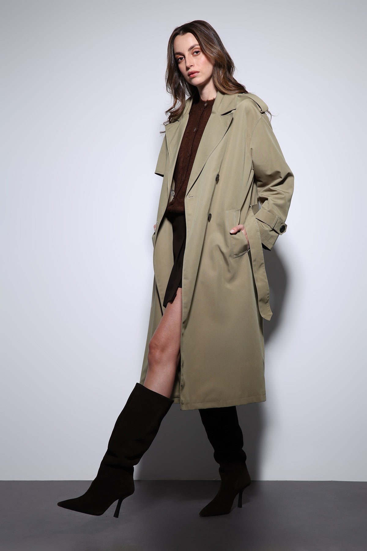 Antioch Women's Trench Coat with Cross-Over Belt