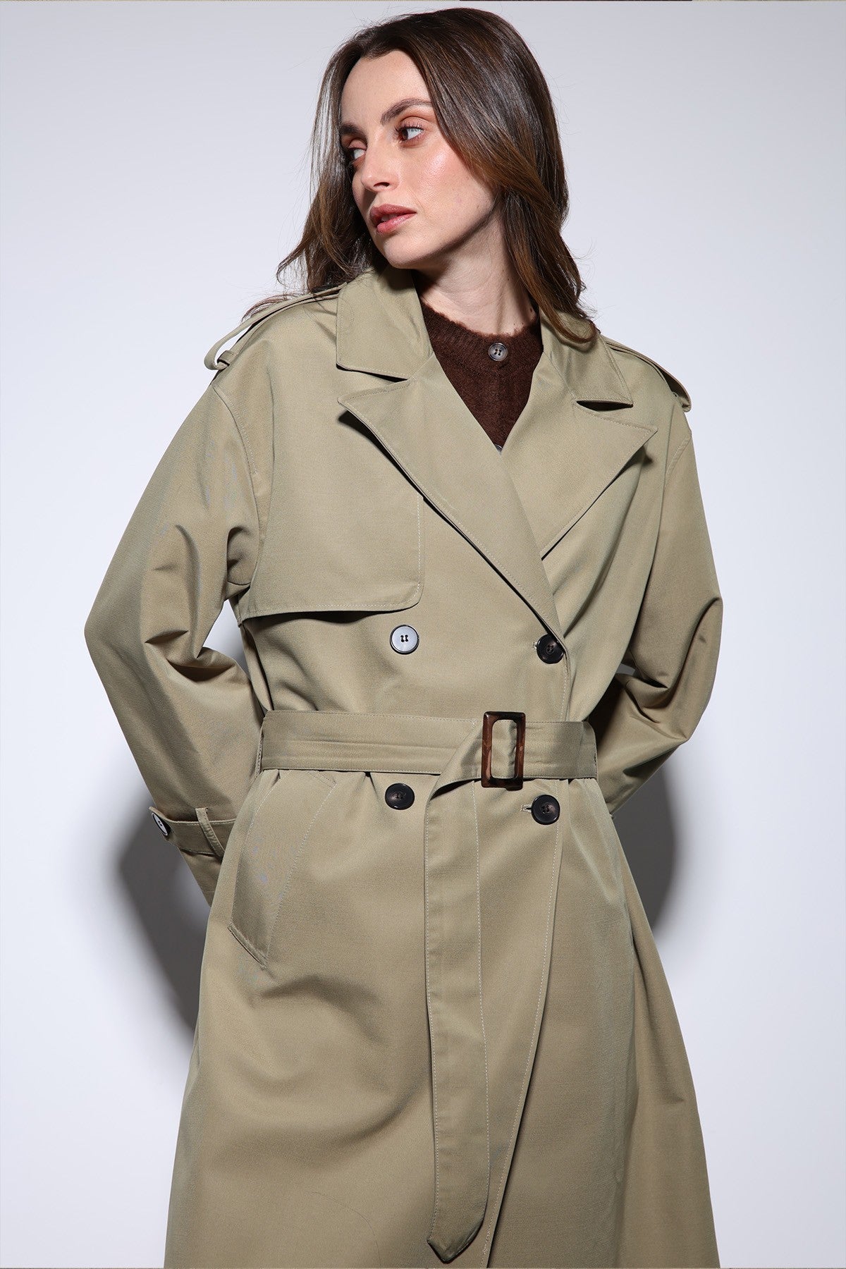 Antioch Women's Trench Coat with Cross-Over Belt