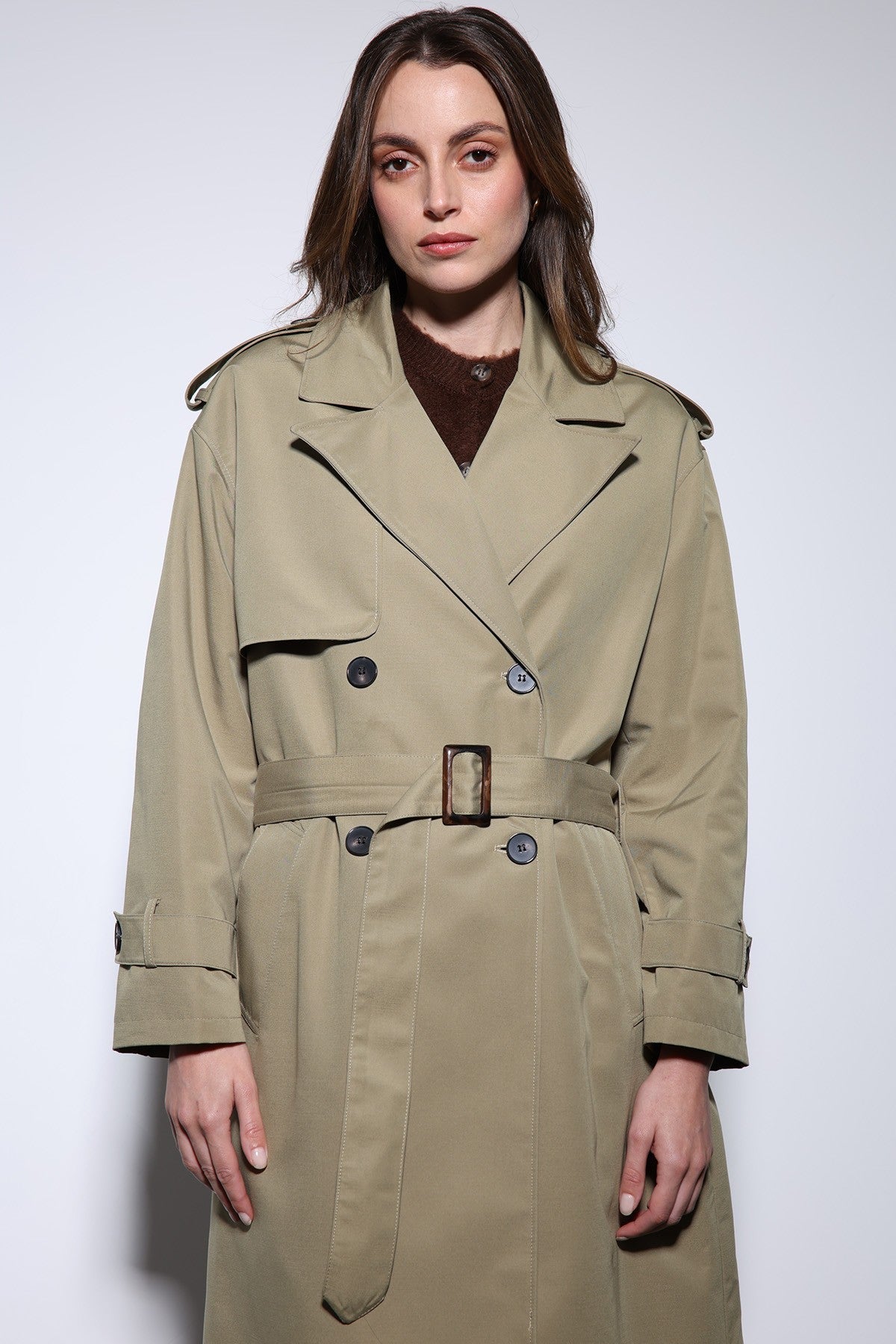 Antioch Women's Trench Coat with Cross-Over Belt