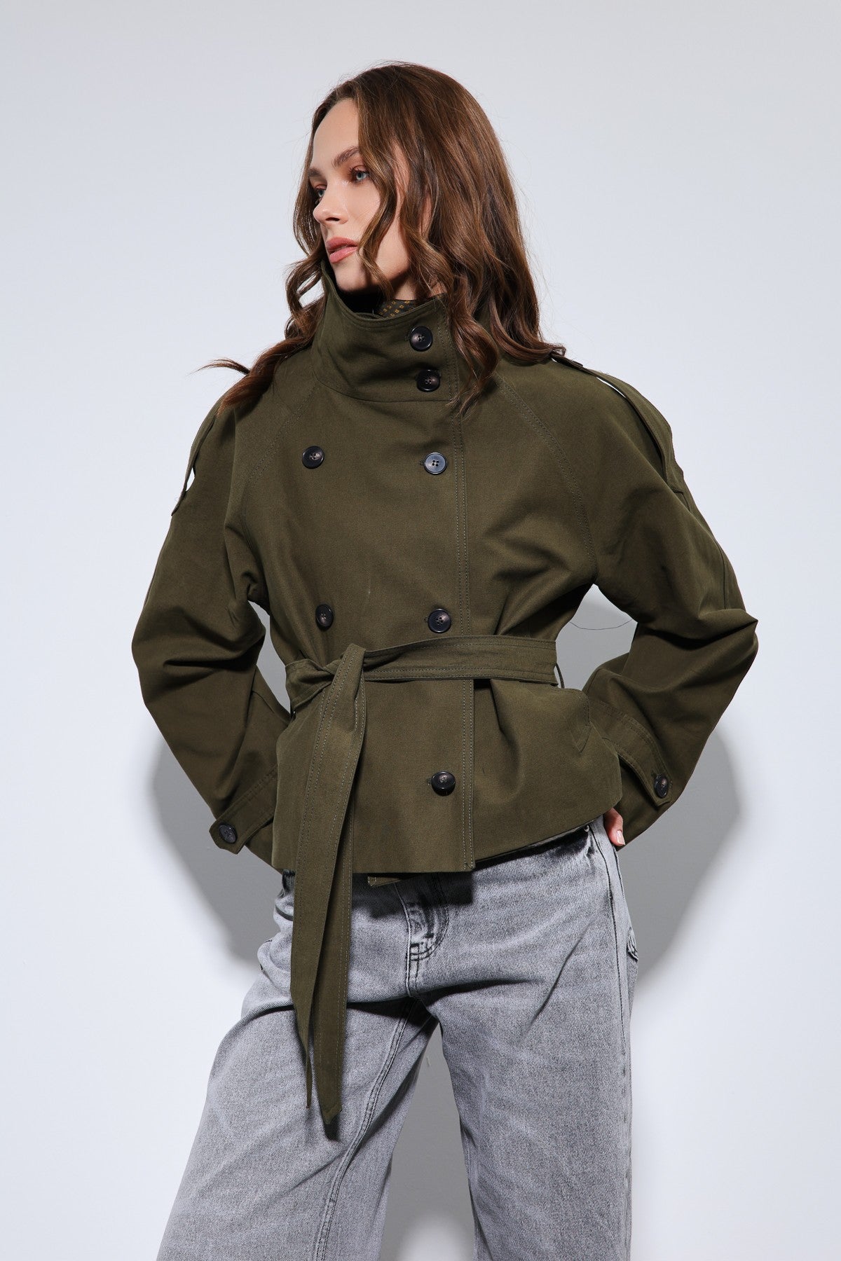 Antioch Stand-Up Collar Double-Breasted Trench Coat