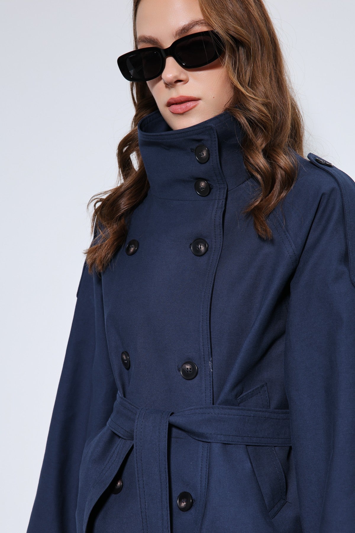 Antioch Stand-Up Collar Double-Breasted Trench Coat