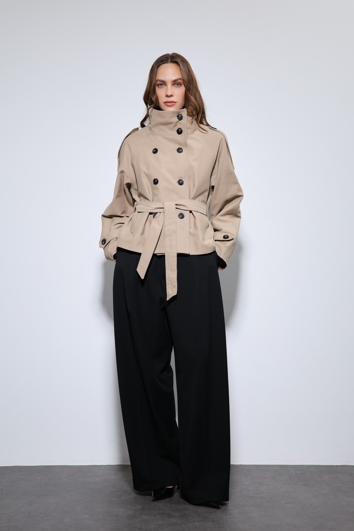 Antioch Stand-Up Collar Double-Breasted Trench Coat