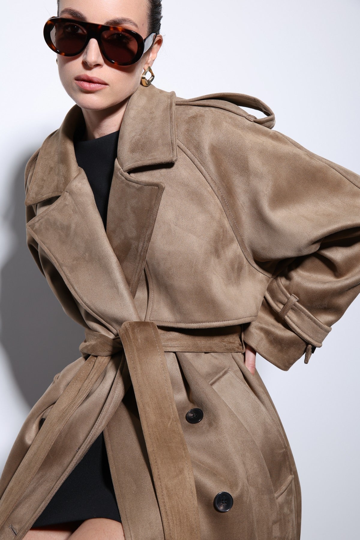 Antioch Premium Women's Suede-Look Cross-Over Trench Coat