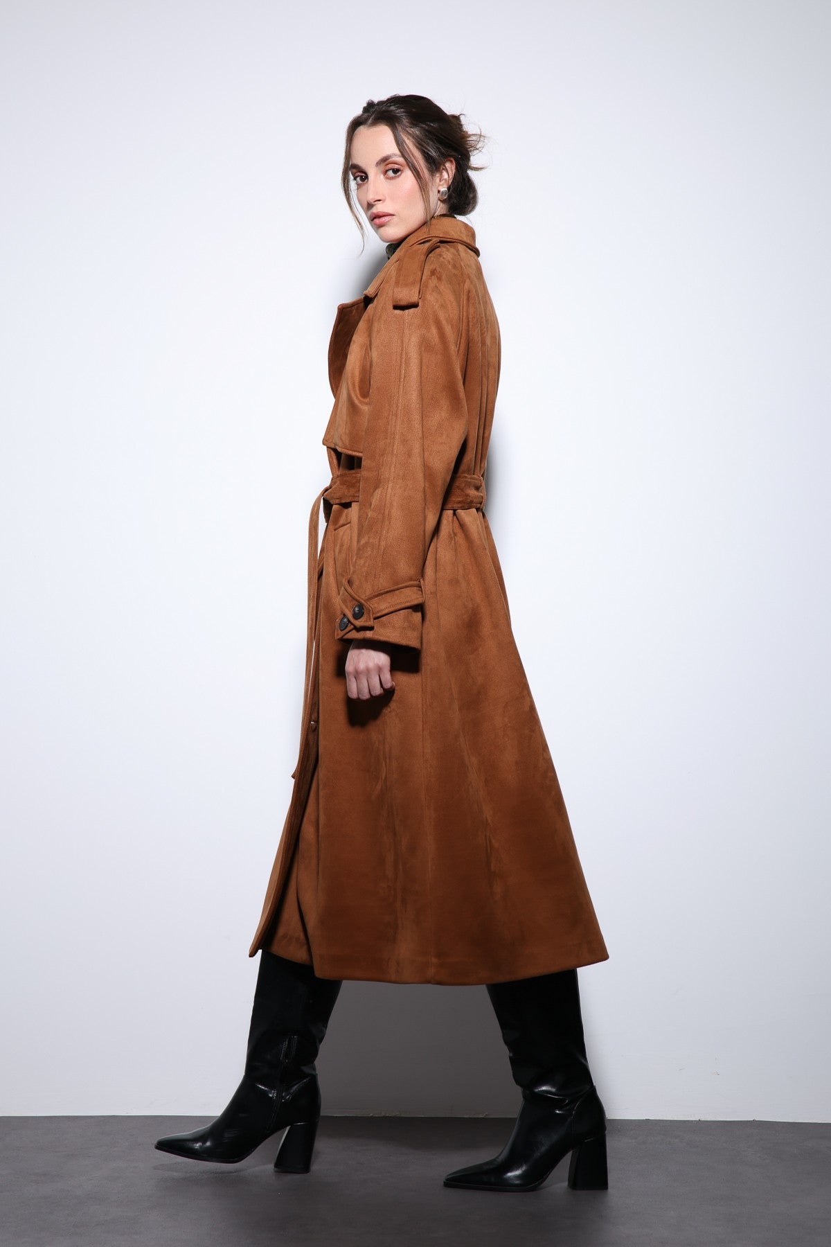 Antioch Premium Women's Suede-Look Cross-Over Trench Coat
