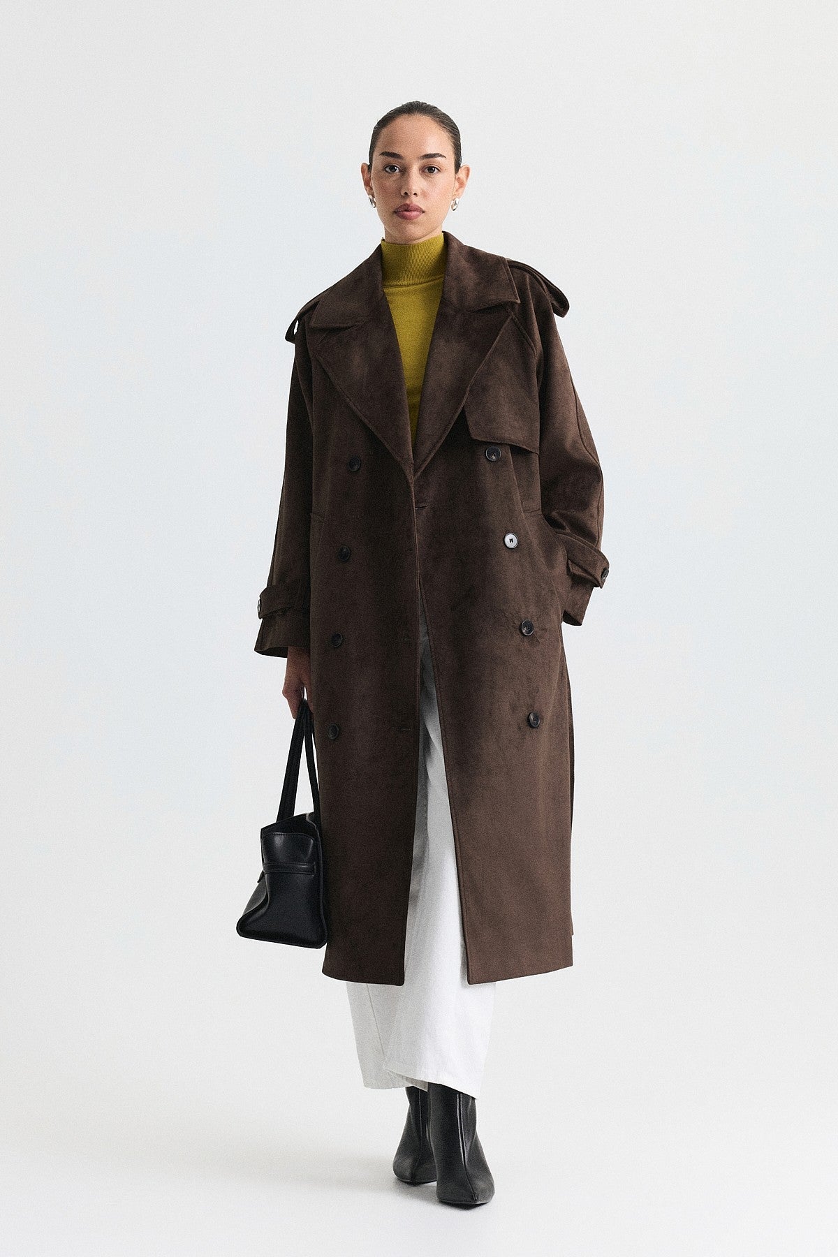 Premium Women's Suede-Look Double-Breasted Trench Coat