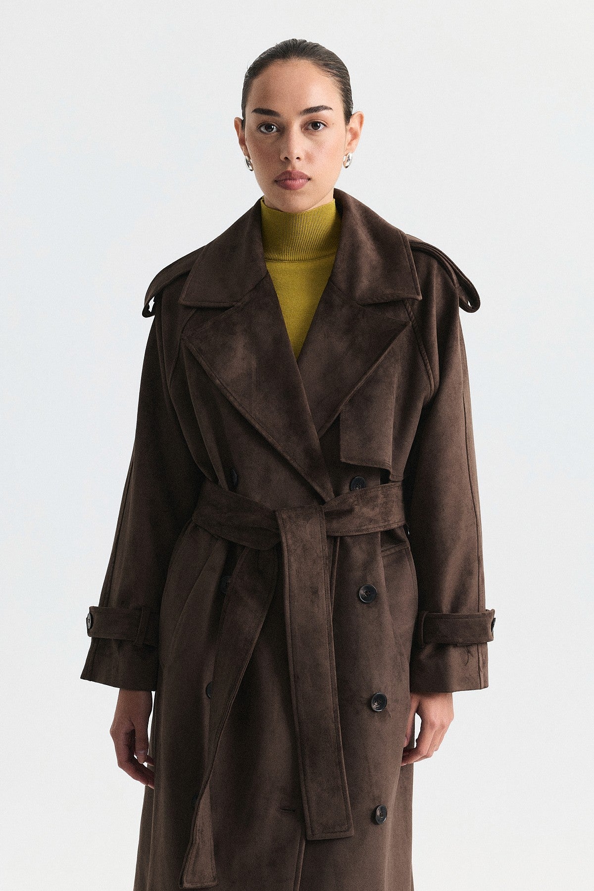 Premium Women's Suede-Look Double-Breasted Trench Coat