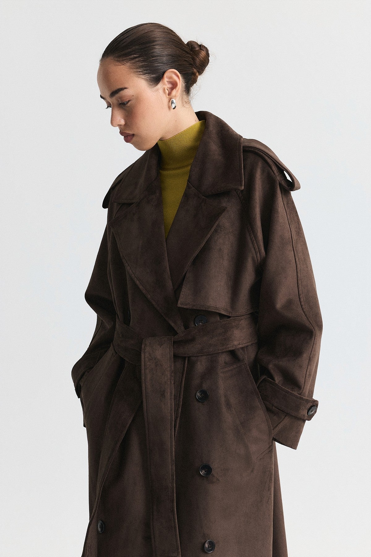 Premium Women's Suede-Look Double-Breasted Trench Coat