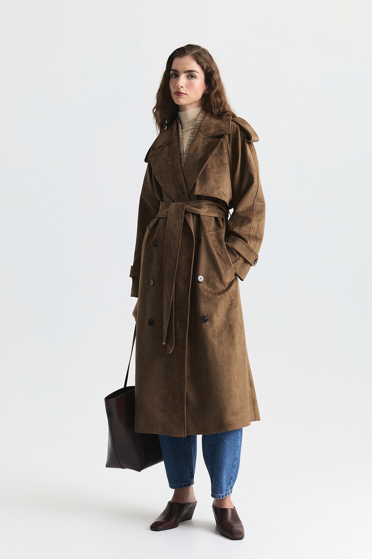 Premium Women's Suede-Look Double-Breasted Trench Coat