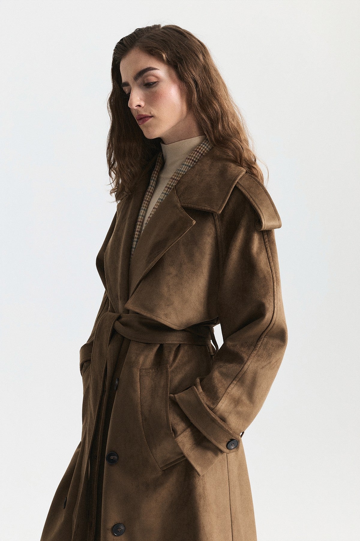 Premium Women's Suede-Look Double-Breasted Trench Coat