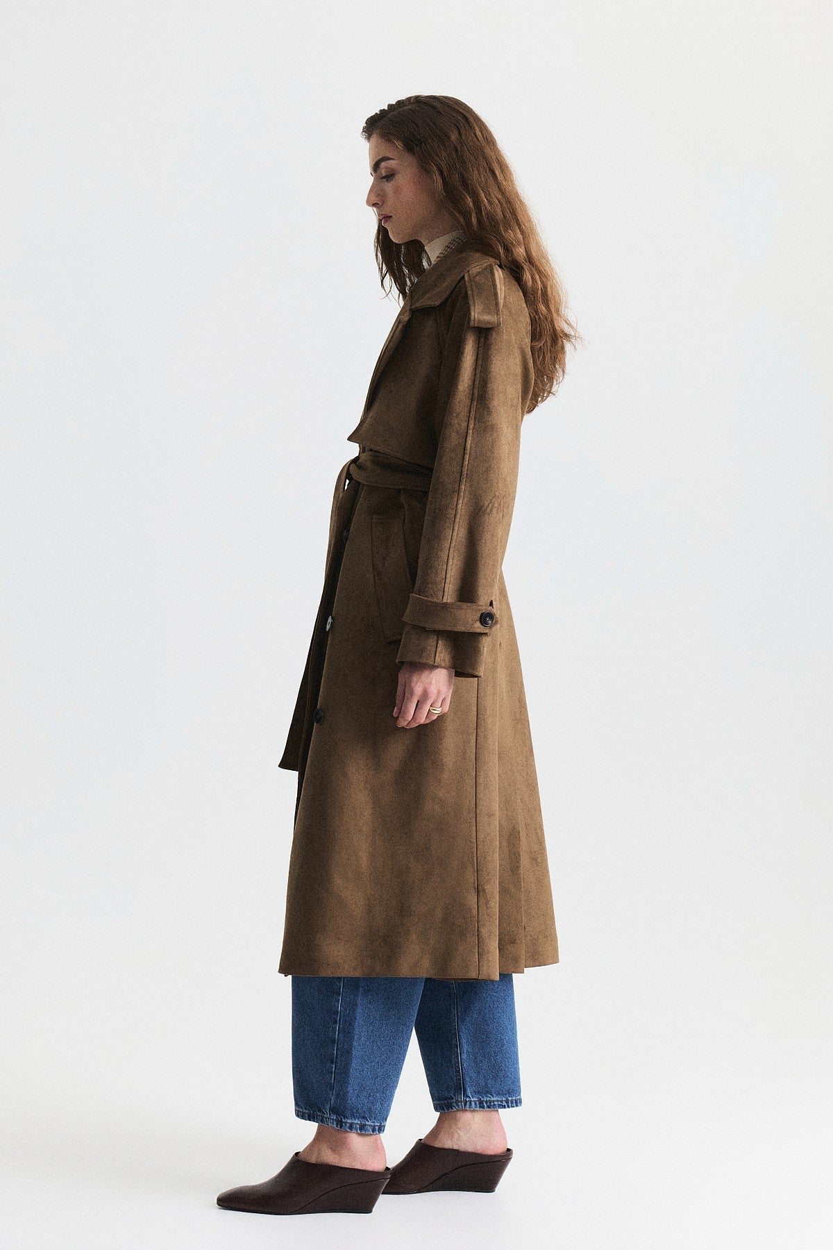 Premium Women's Suede-Look Double-Breasted Trench Coat