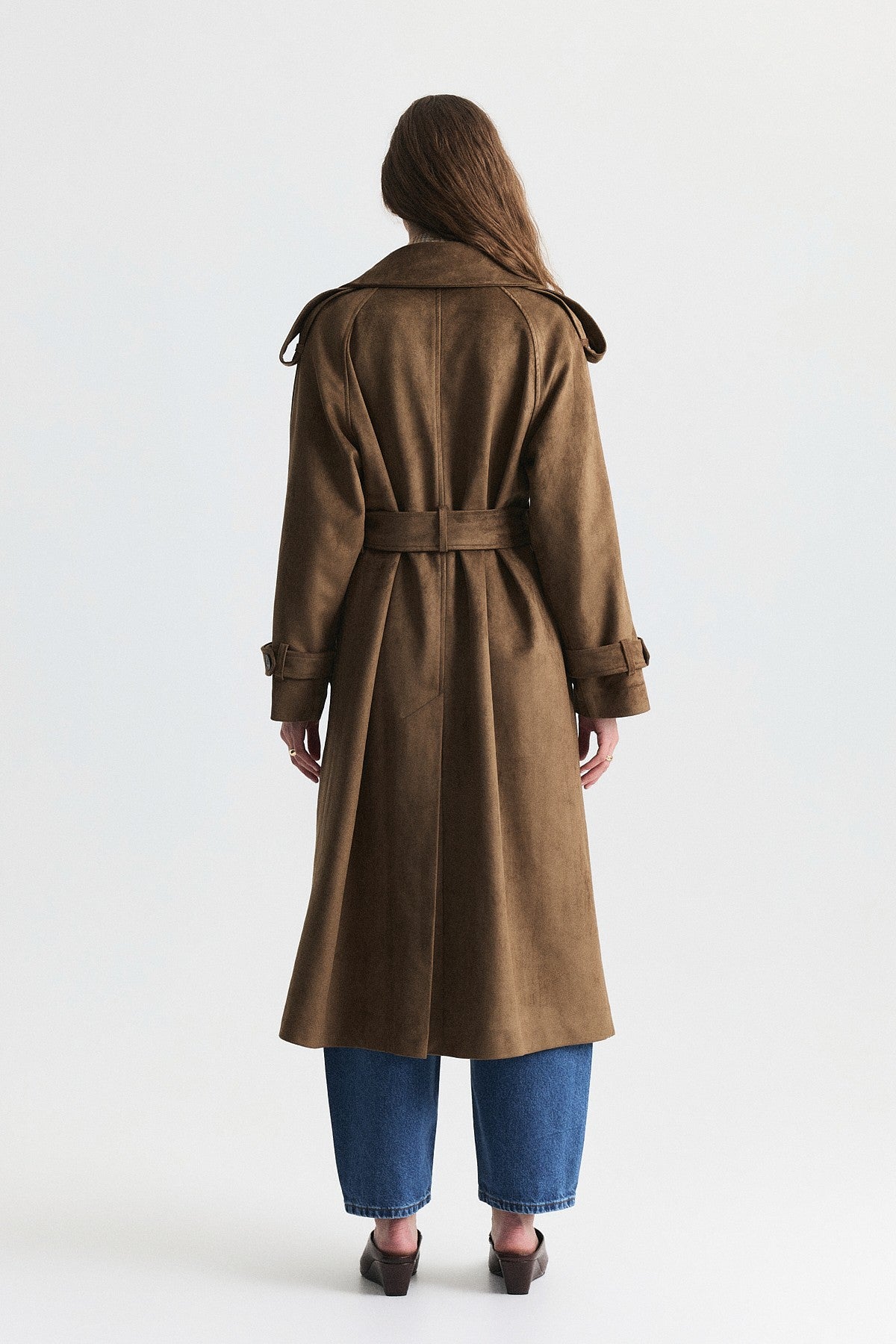 Premium Women's Suede-Look Double-Breasted Trench Coat