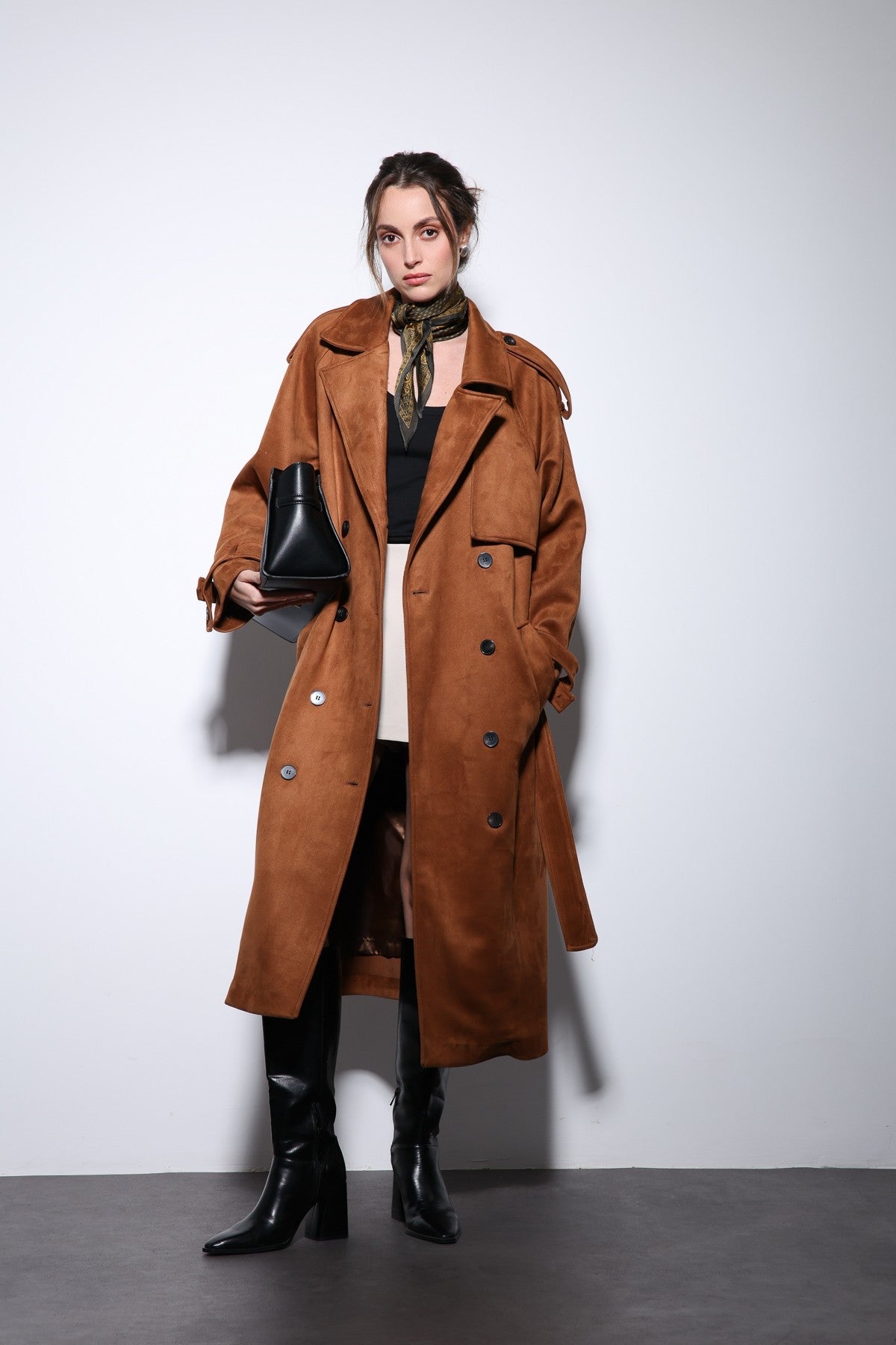 Antioch Premium Women's Suede-Look Cross-Over Trench Coat