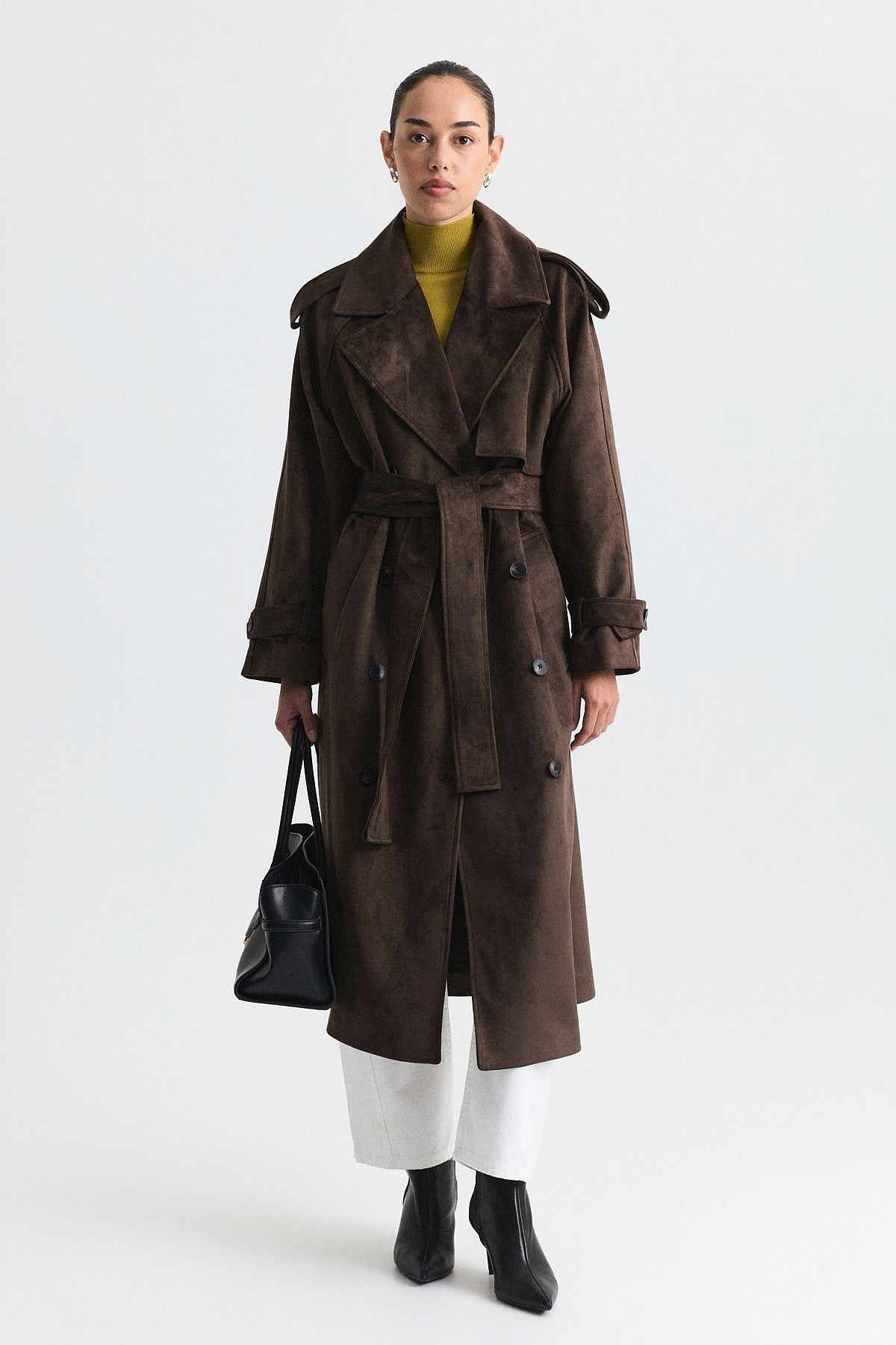 Premium Women's Suede-Look Double-Breasted Trench Coat