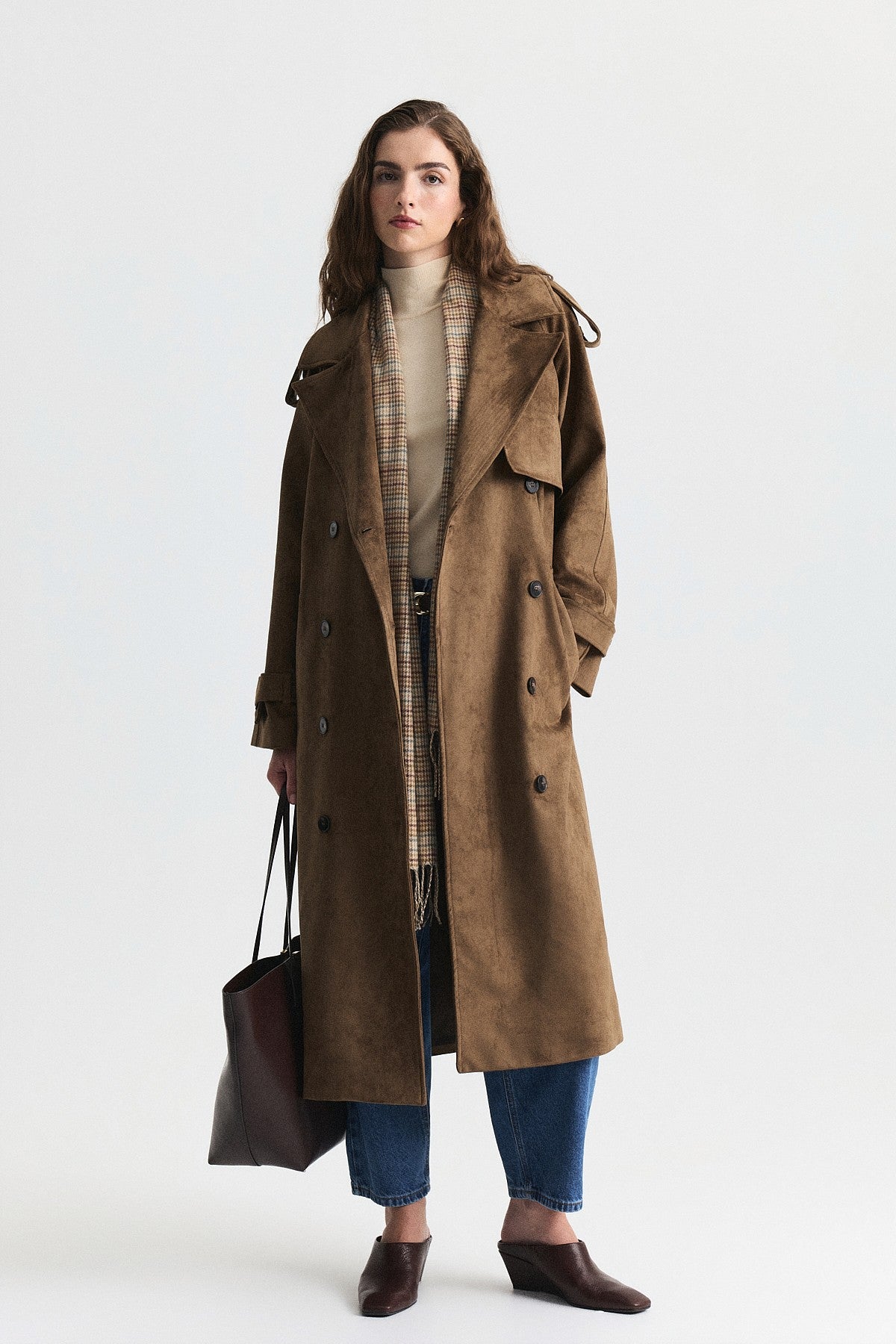 Premium Women's Suede-Look Double-Breasted Trench Coat