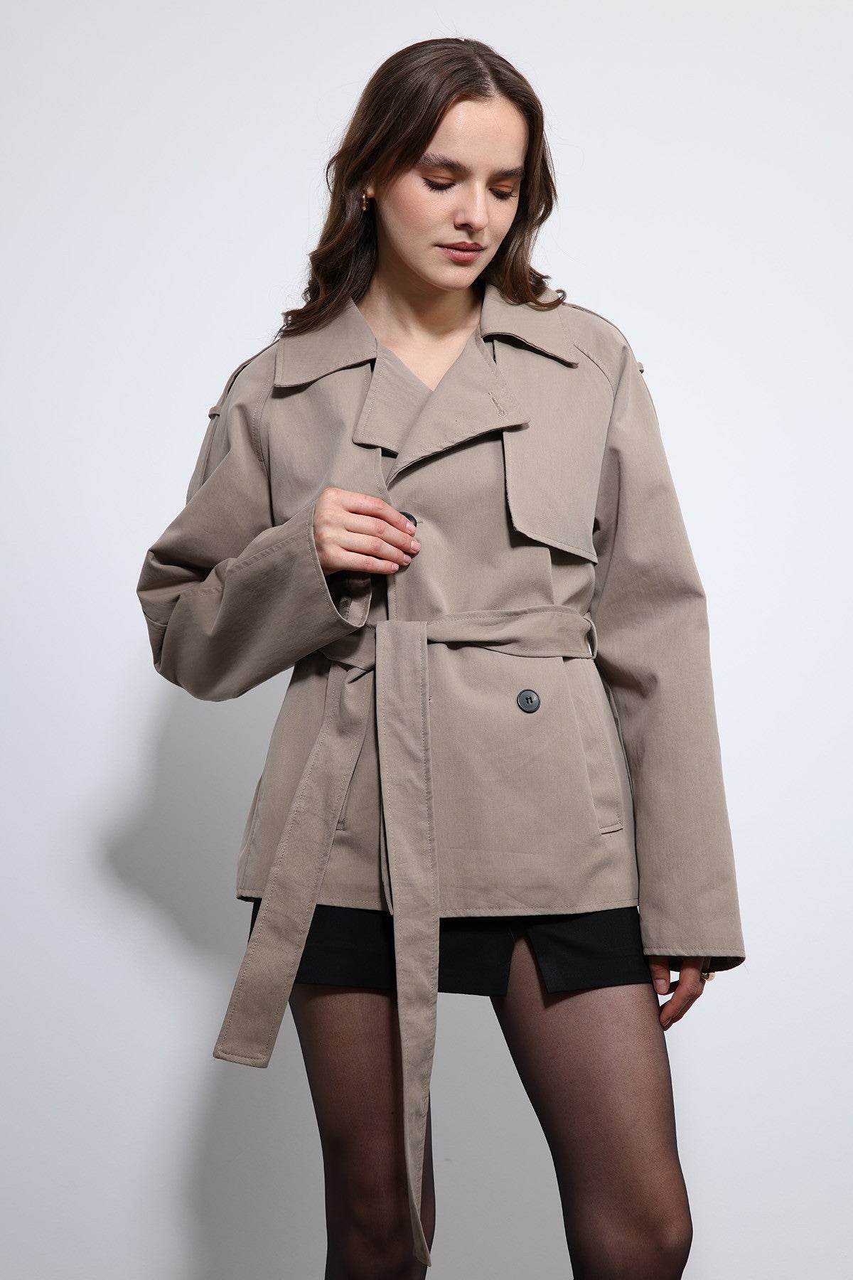 Antioch Short Trench Coat with a Collar