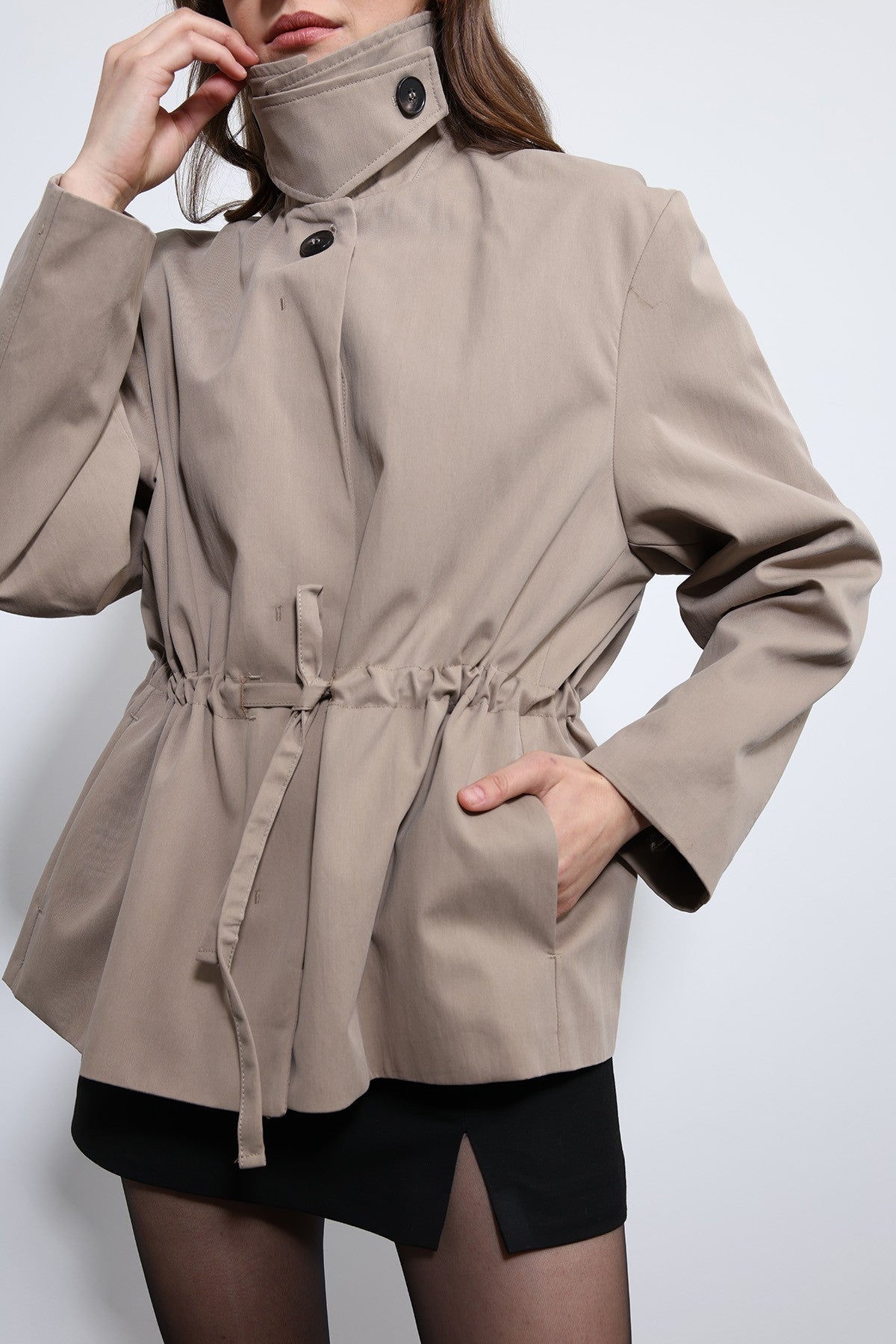 Antioch Short Trench Coat with Adjustable Waist