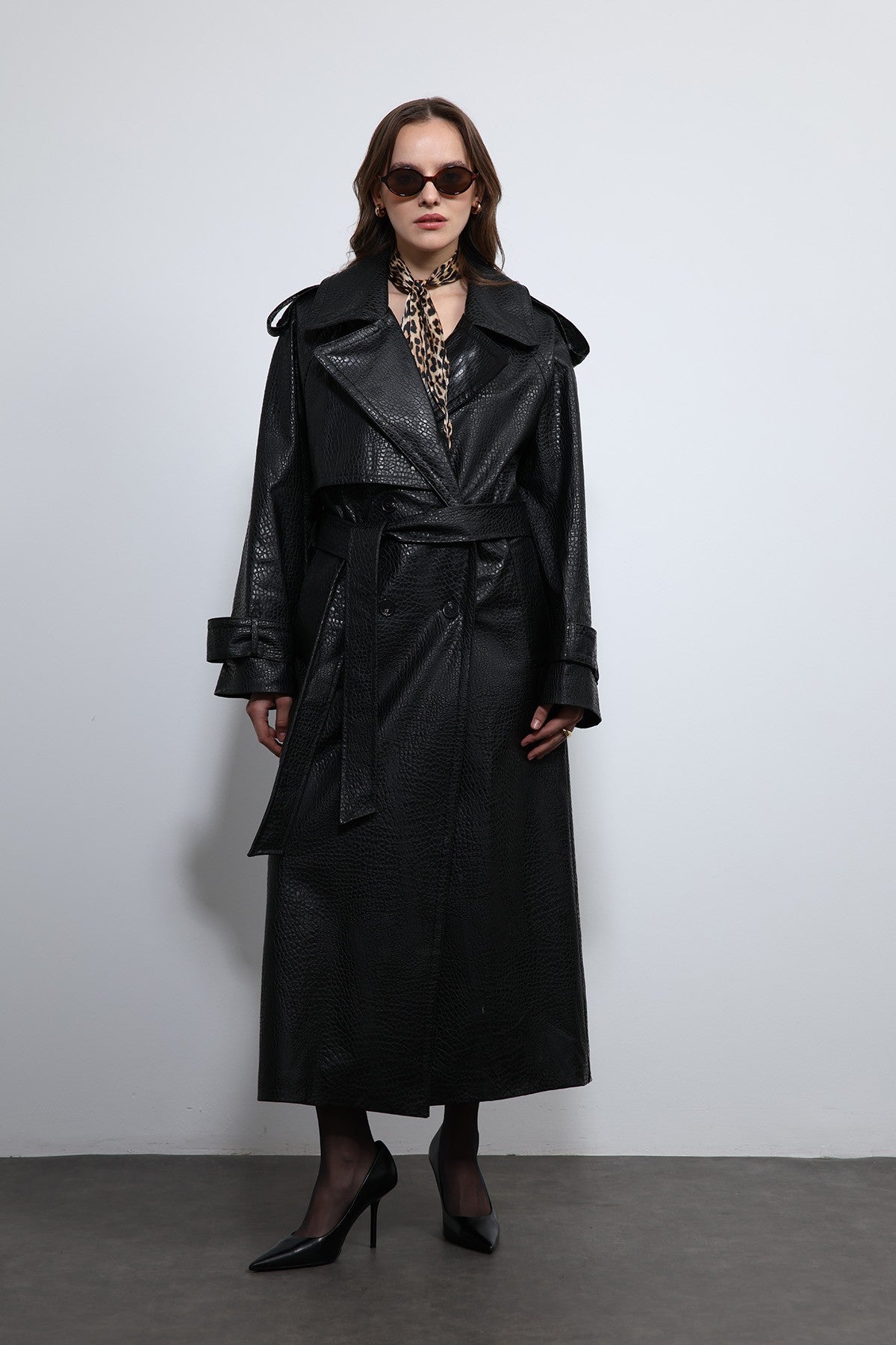 Antioch Textured Faux Leather Trench Coat