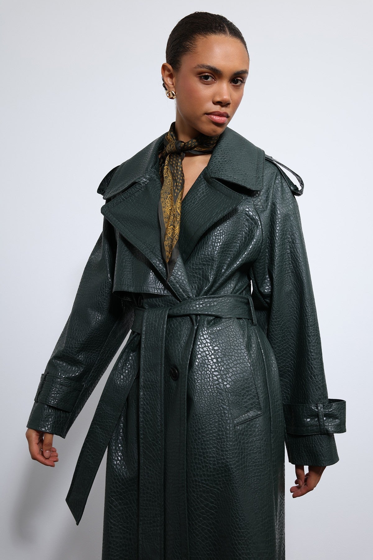 Antioch Textured Faux Leather Trench Coat