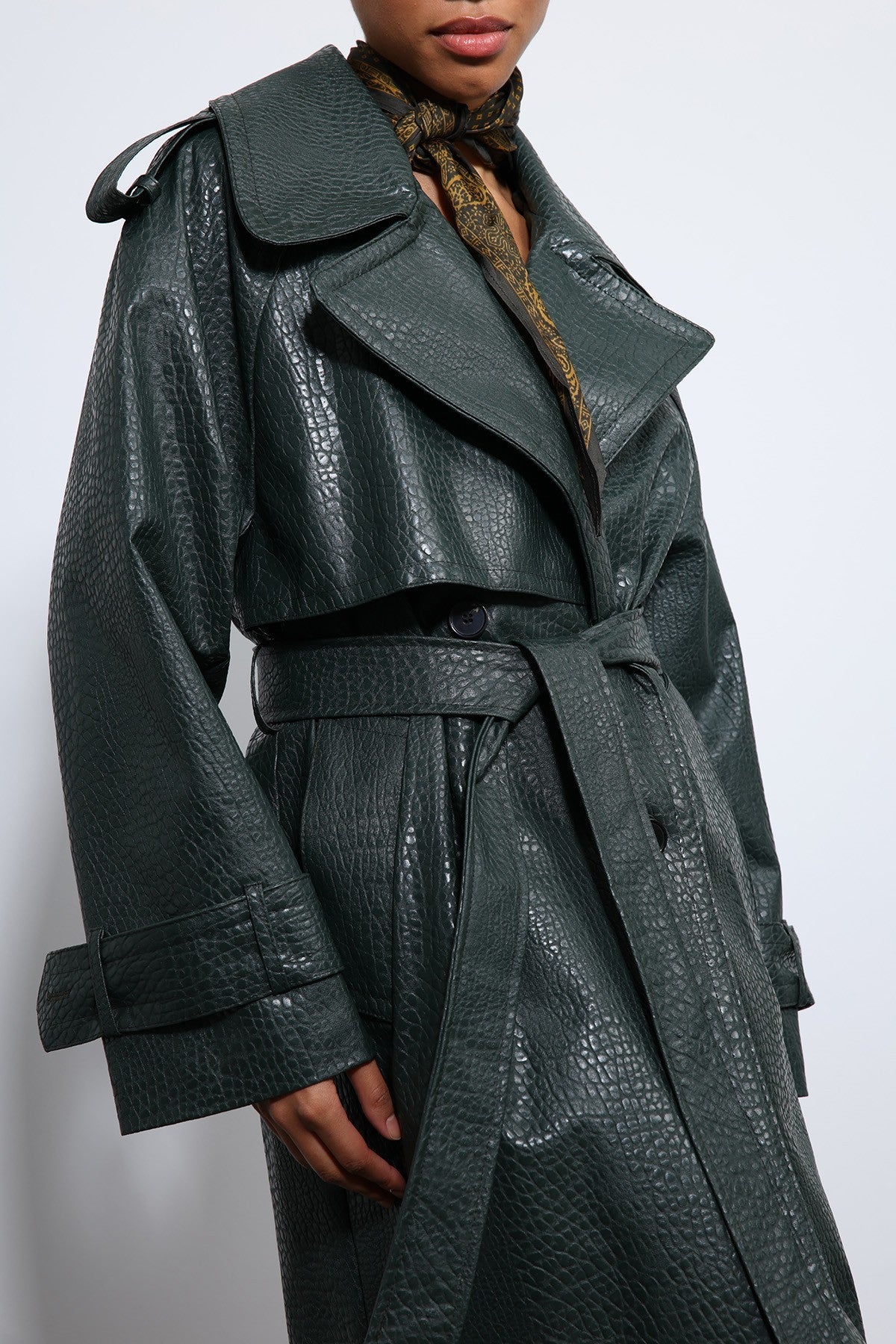 Antioch Textured Faux Leather Trench Coat