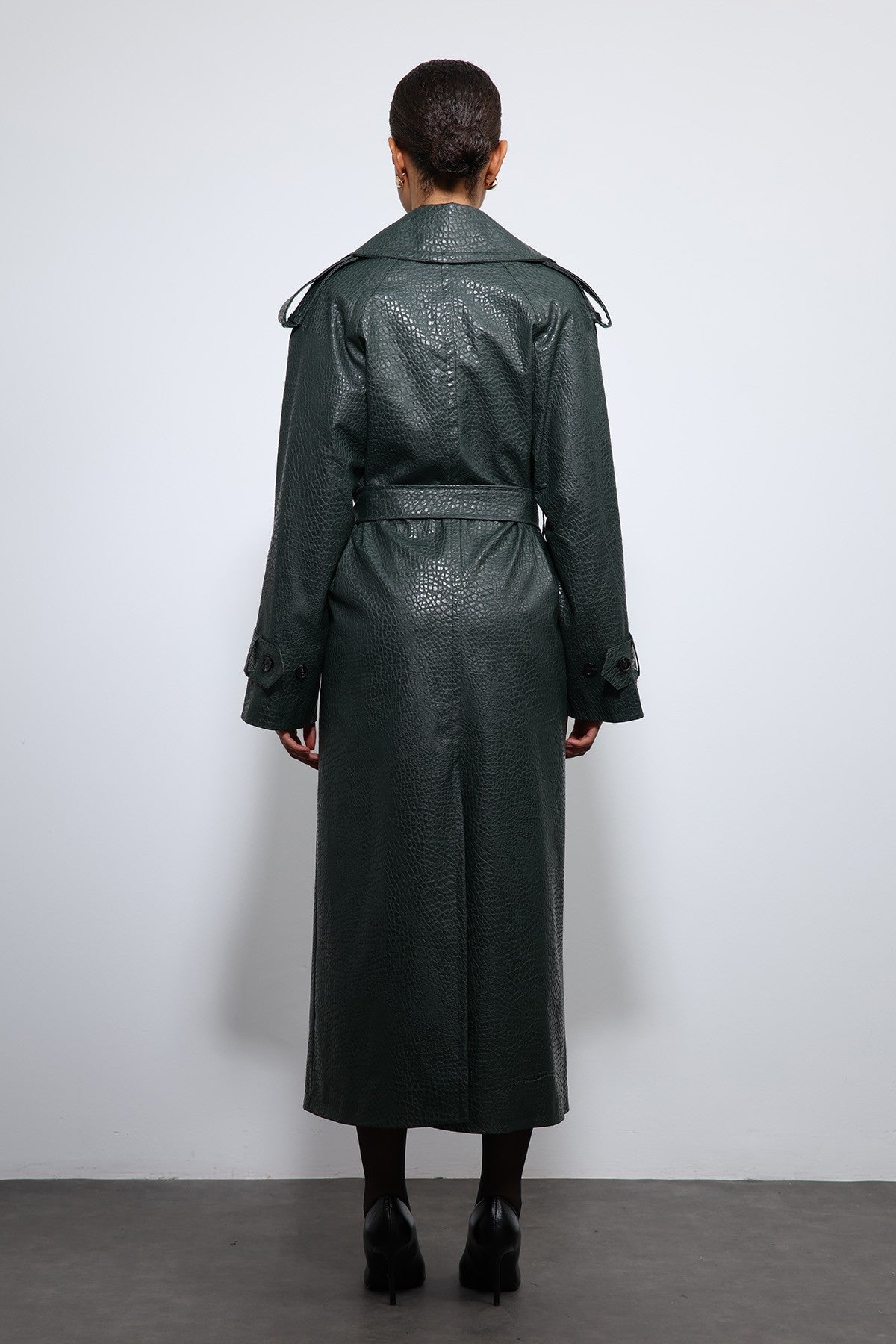 Antioch Textured Faux Leather Trench Coat
