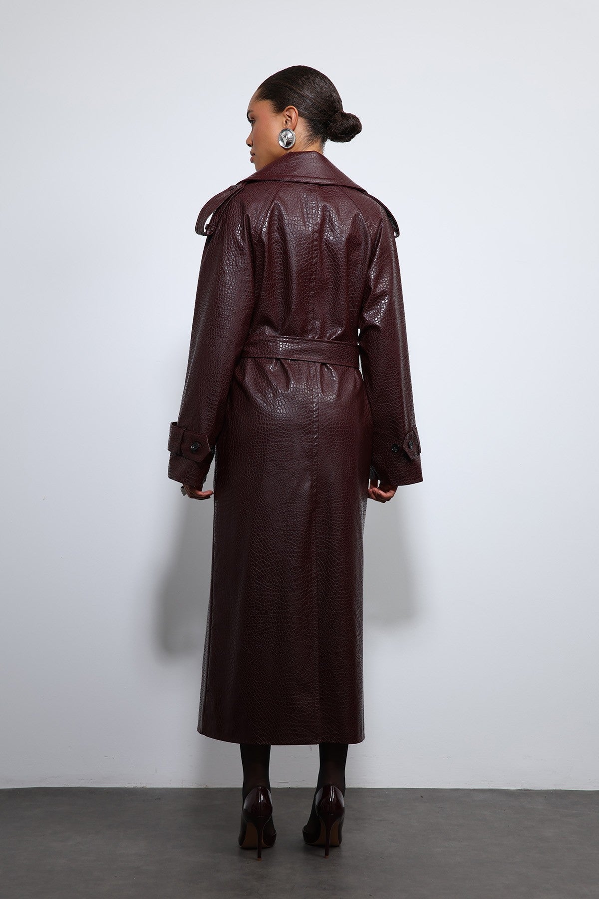 Antioch Textured Faux Leather Trench Coat