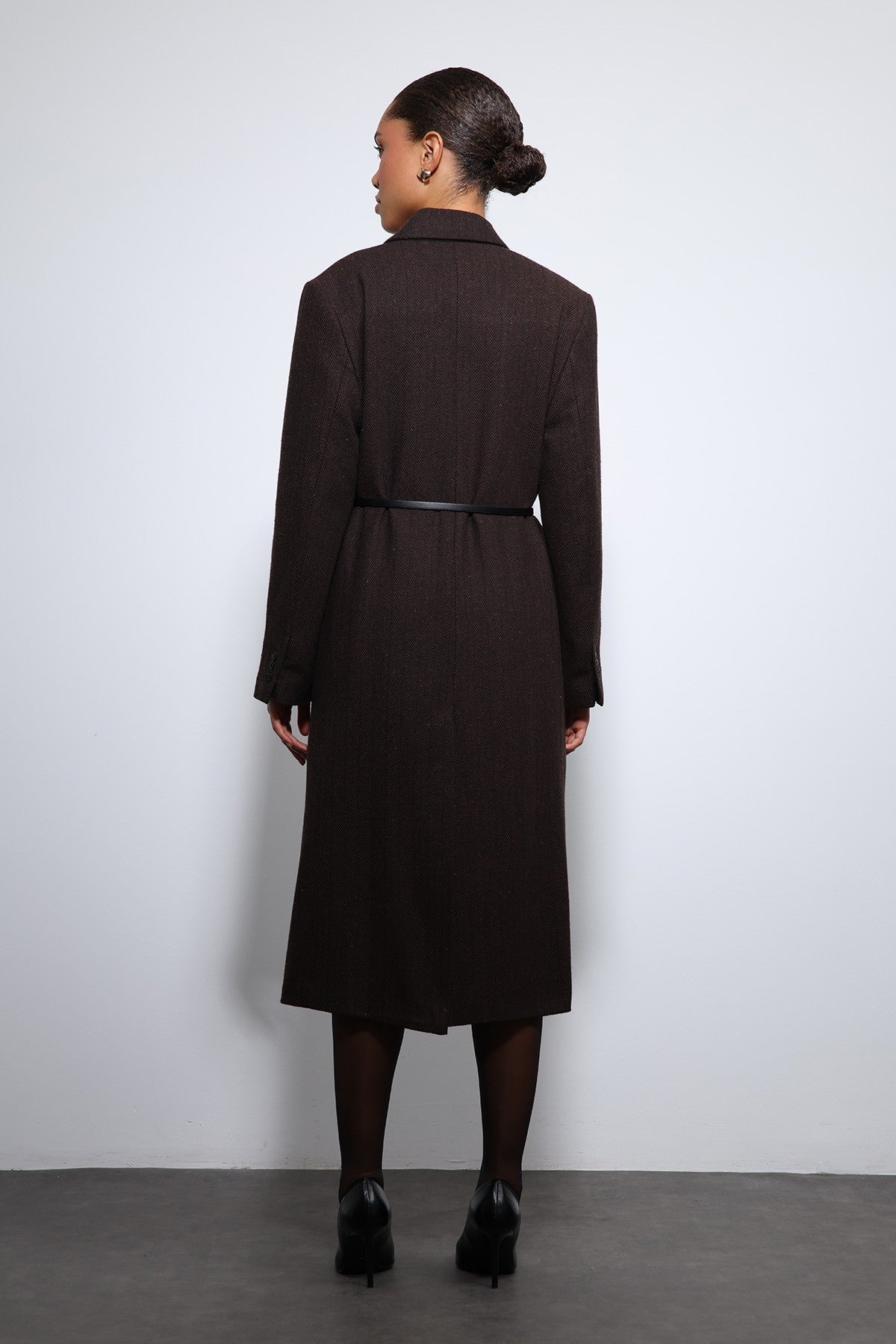 Antioch Herringbone-Patterned Belted Coat