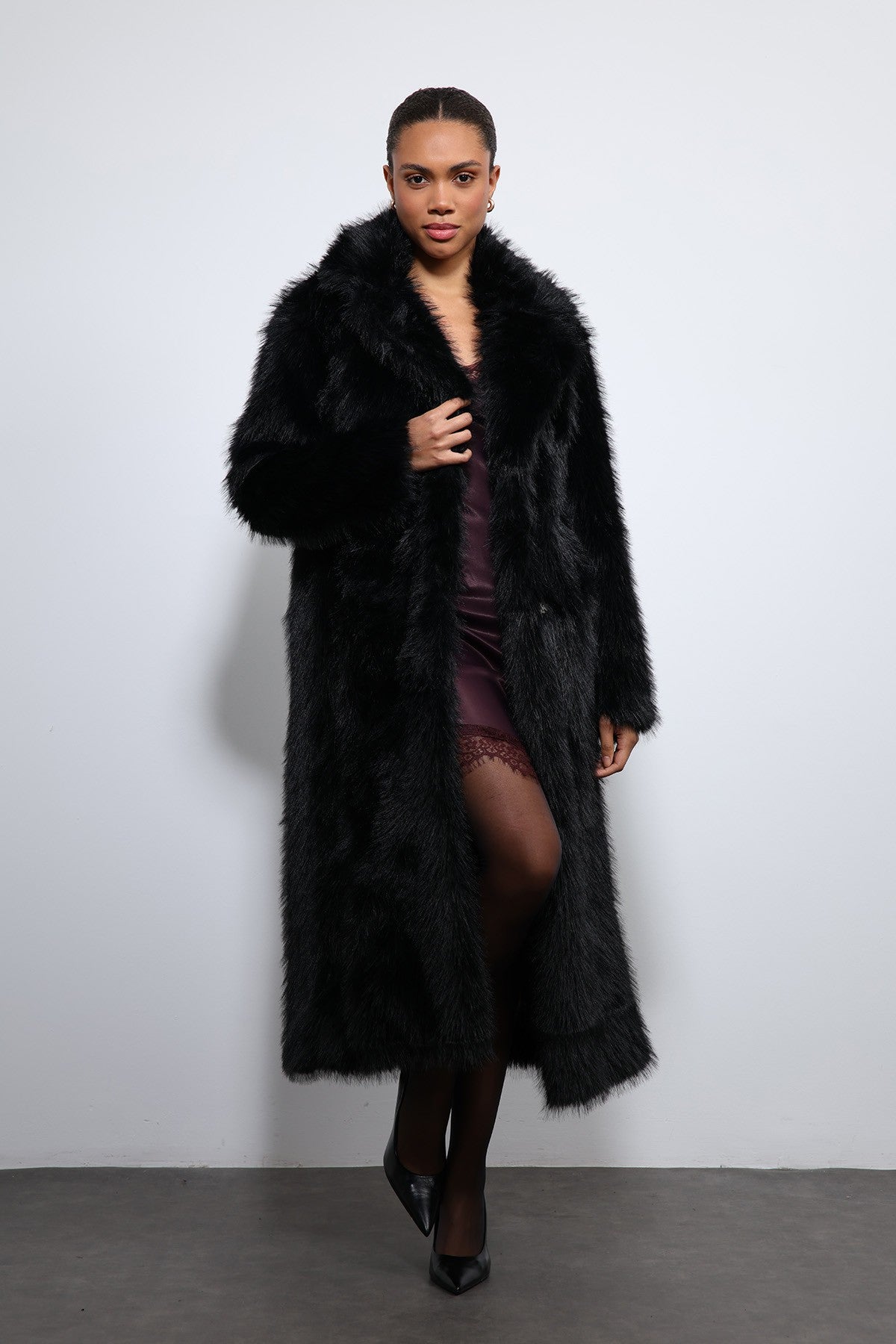Antioch Long Coat with Faux Fur Trim