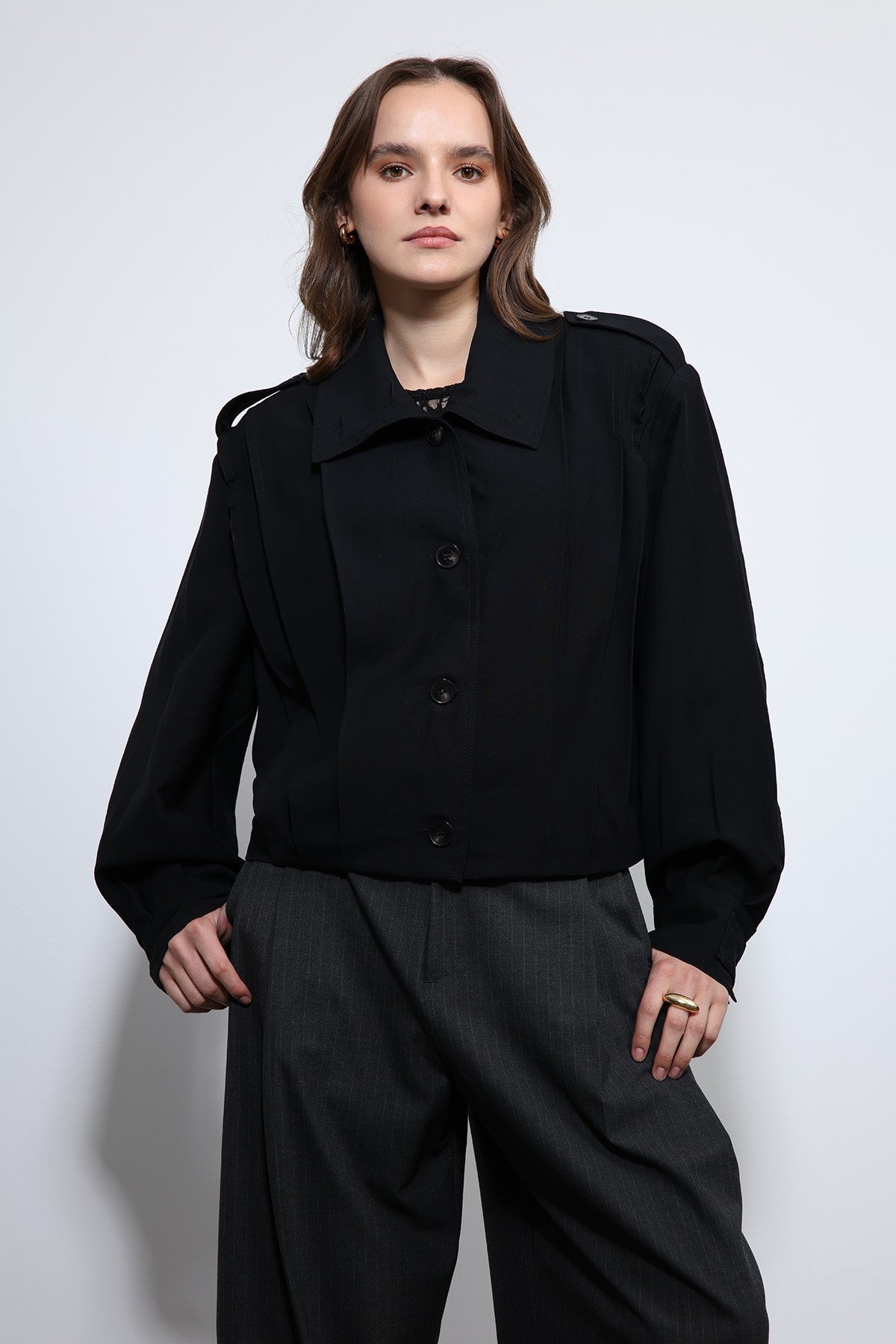 Antioch Pile Detailed Stand-Up Collar Jacket