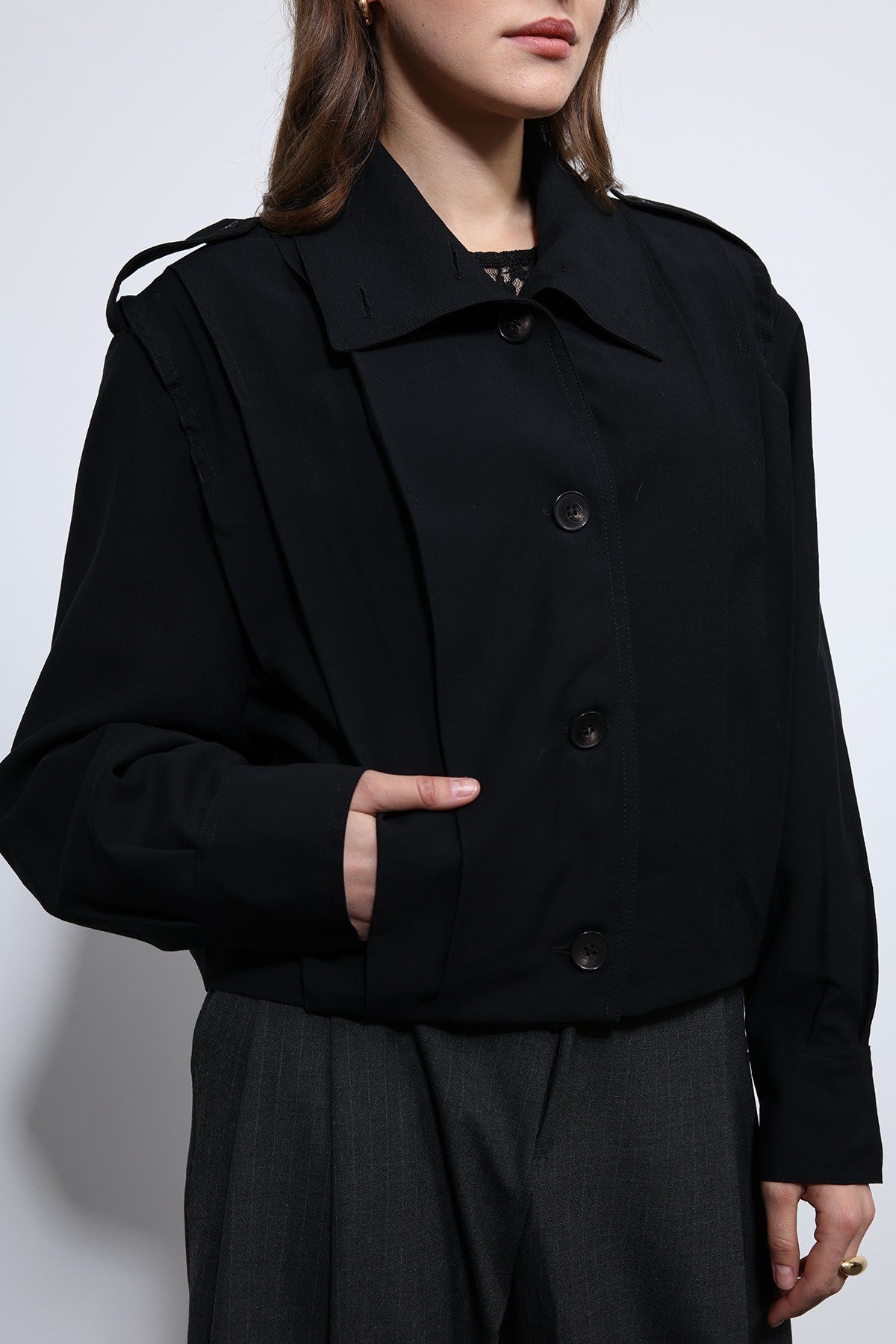 Antioch Pile Detailed Stand-Up Collar Jacket