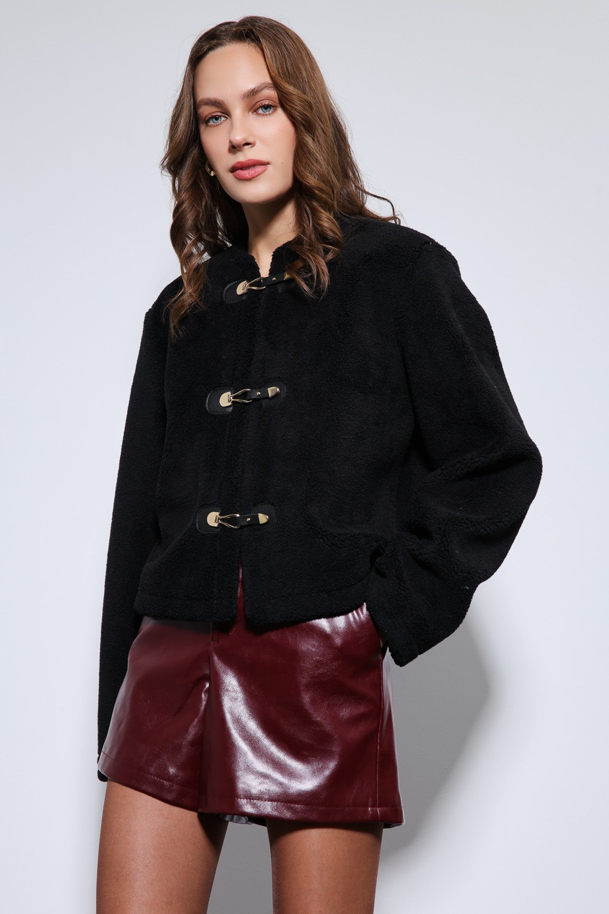 Antioch Embellished-Button Faux Fur Jacket
