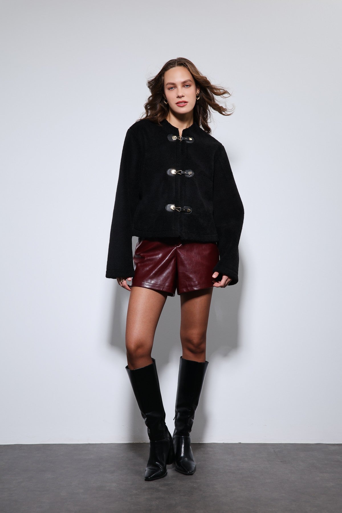 Antioch Embellished-Button Faux Fur Jacket