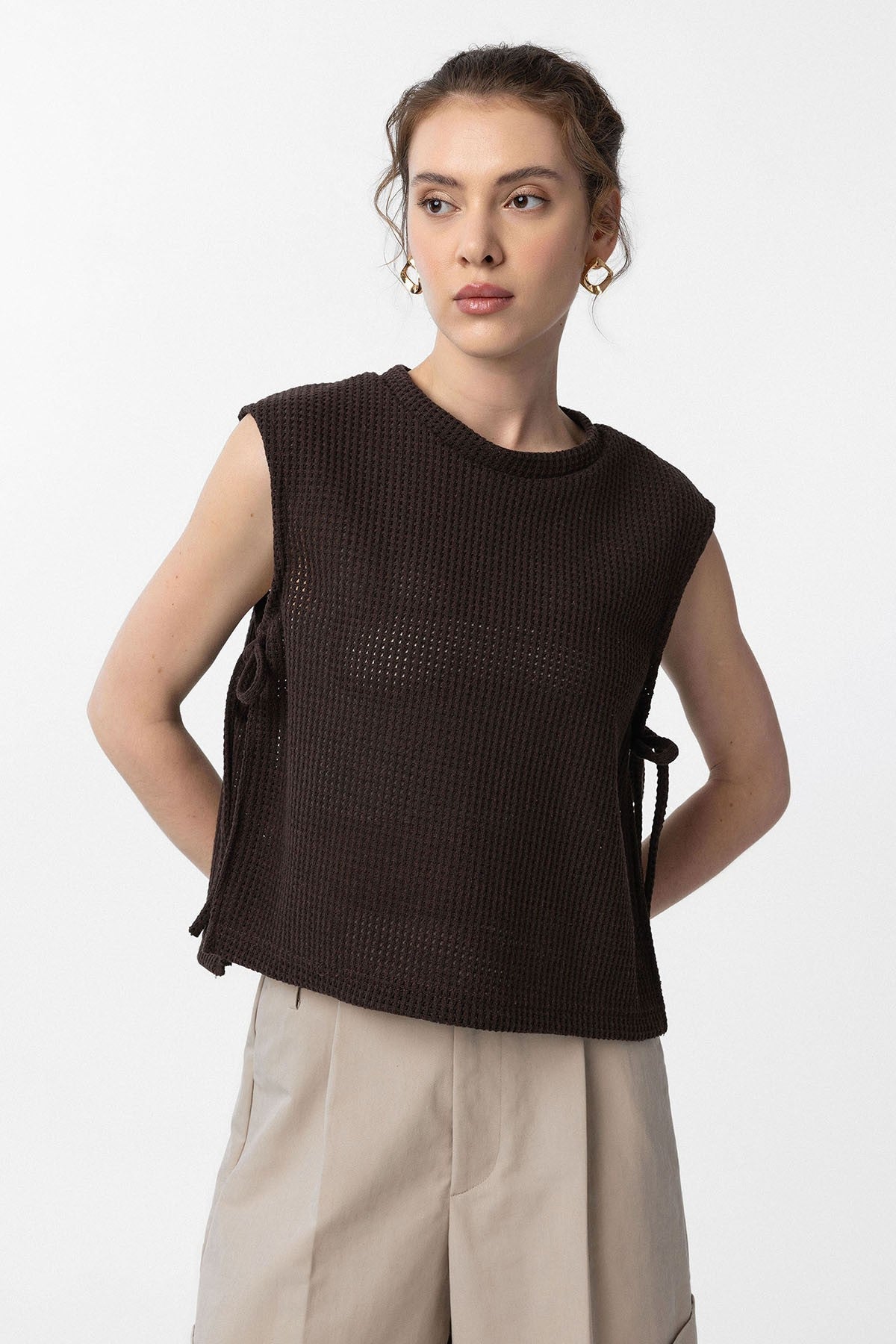 Antioch Lace-Up Knit-Textured Women's Top